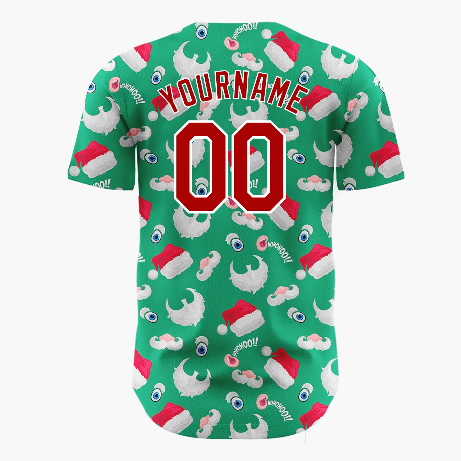 Custom Green Red Santa Hats Beards And Ho Ho Ho Funny Christmas Baseball Jersey