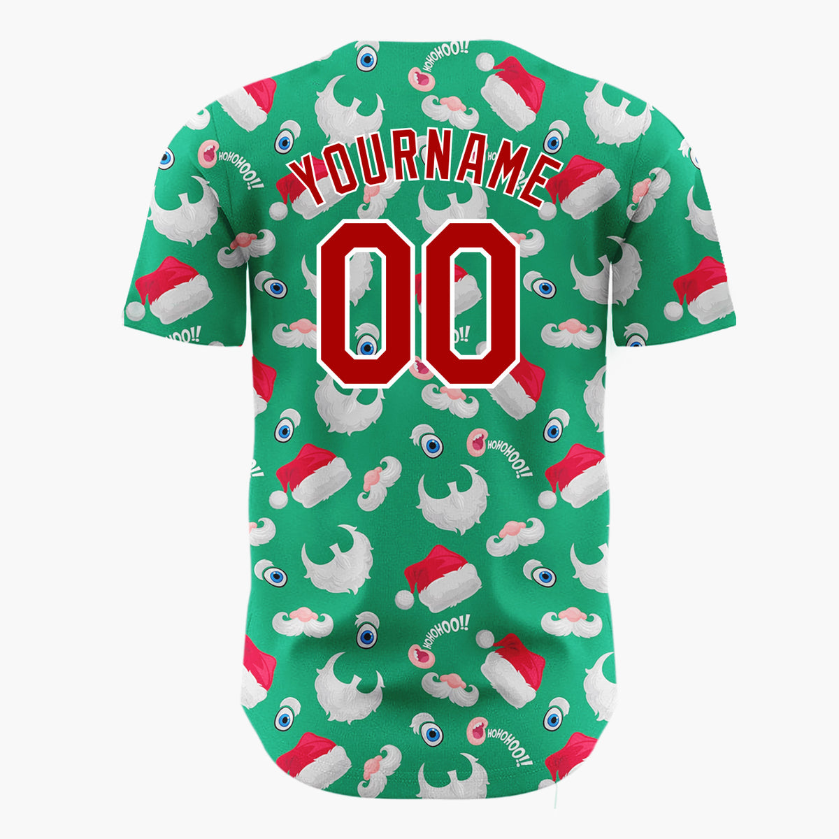 Custom Green Red Santa Hats Beards And Ho Ho Ho Funny Christmas Baseball Jersey
