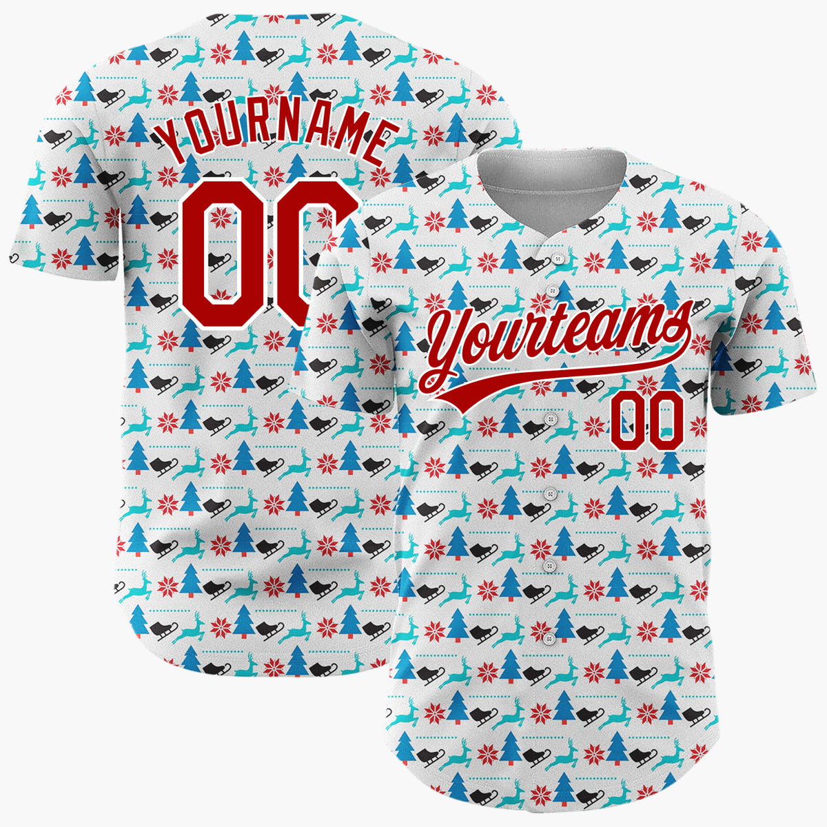 Custom Light Blue Christmas Icons Playful Minimalist Pattern Christmas Baseball Jersey