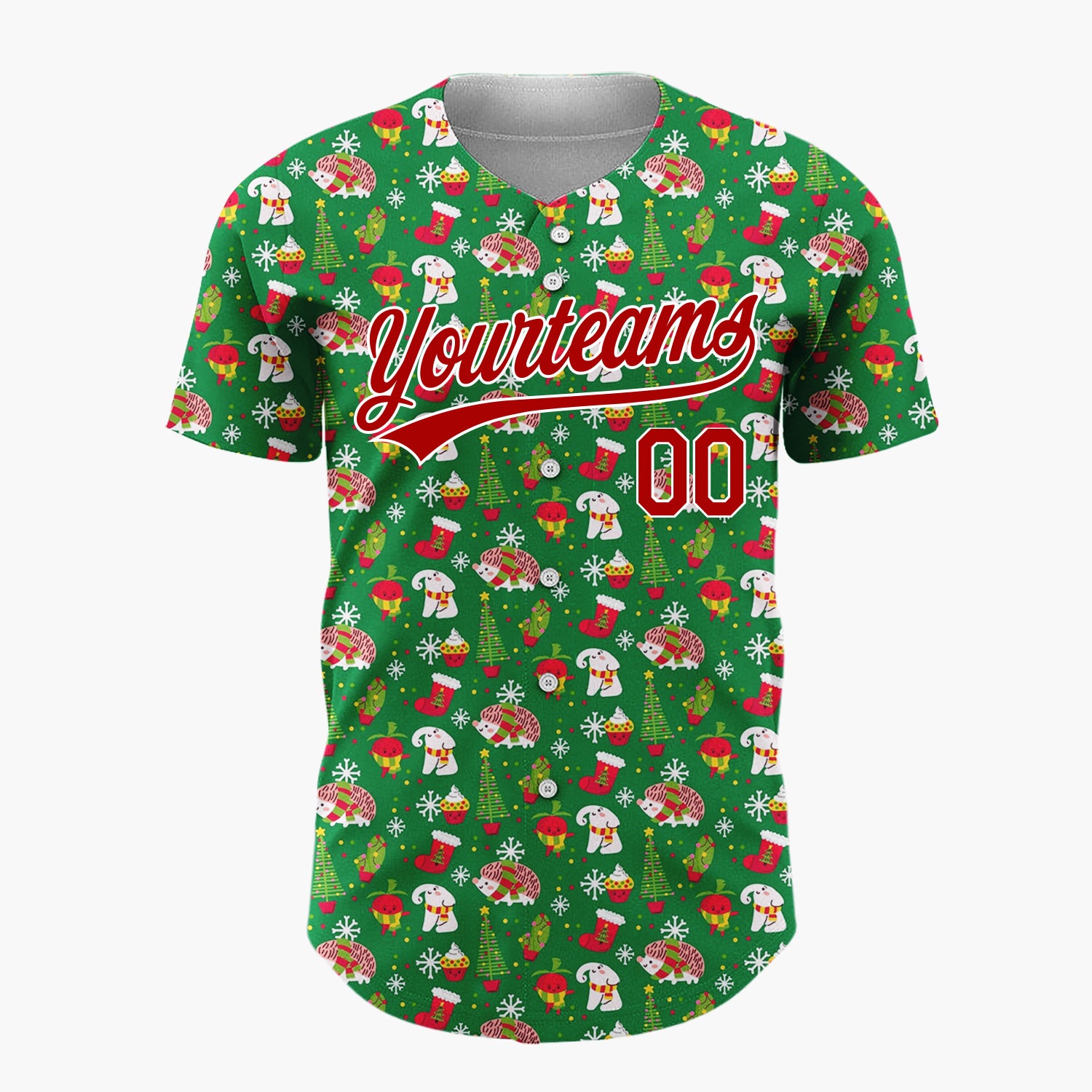 Custom Green Holly Berries Christmas Sprigs Cartoon Pattern Christmas Baseball Jersey