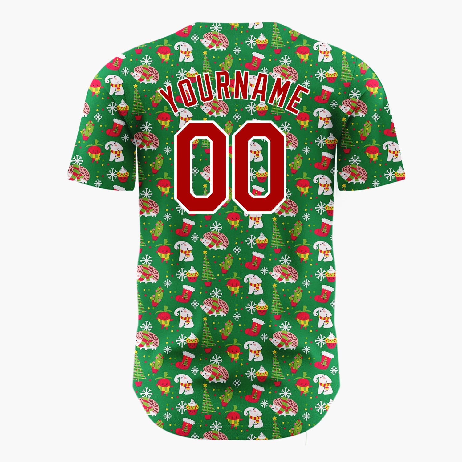 Custom Green Holly Berries Christmas Sprigs Cartoon Pattern Christmas Baseball Jersey