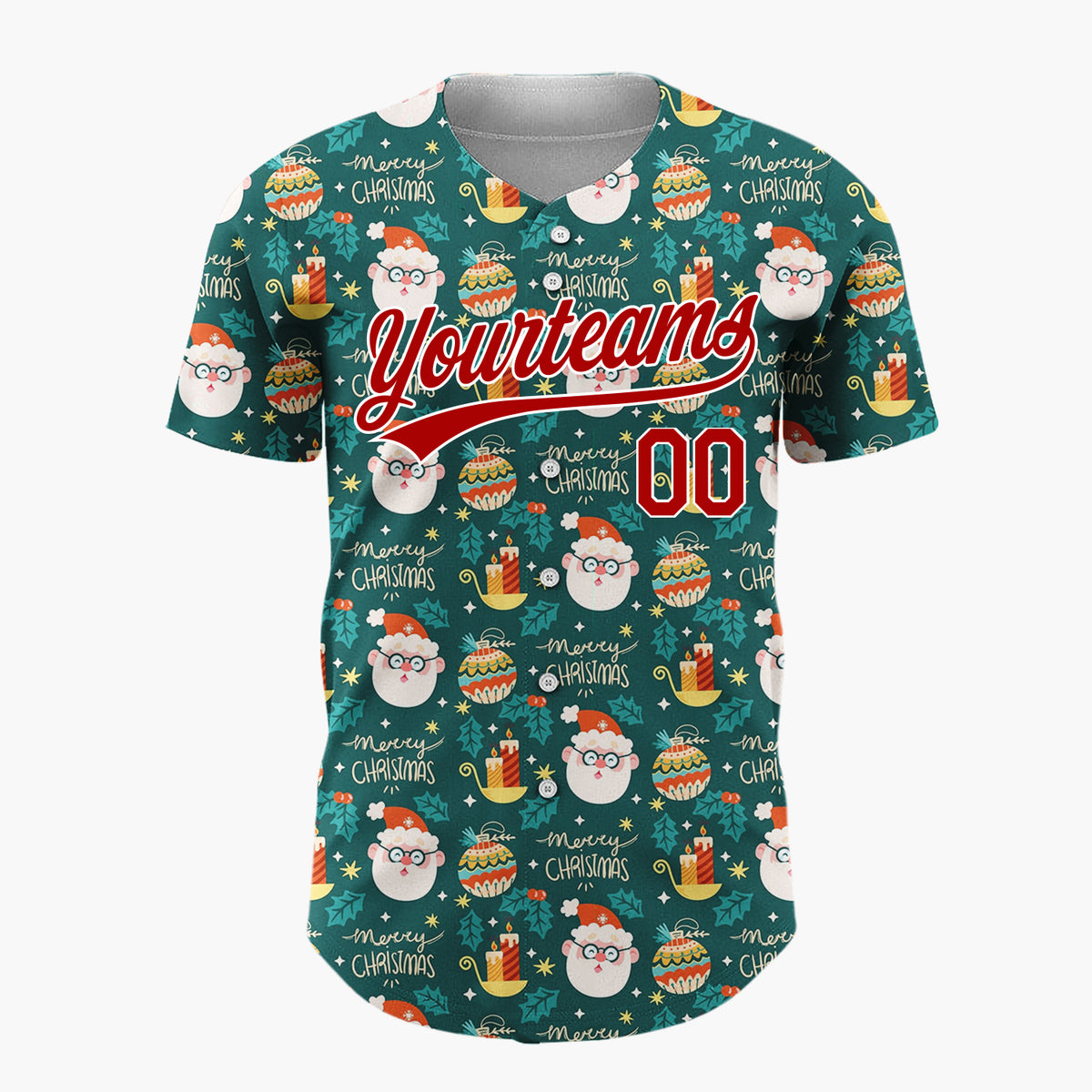 Custom Dark Green Santa Snowman Merry Christmas Cartoon Pattern Christmas Baseball Jersey
