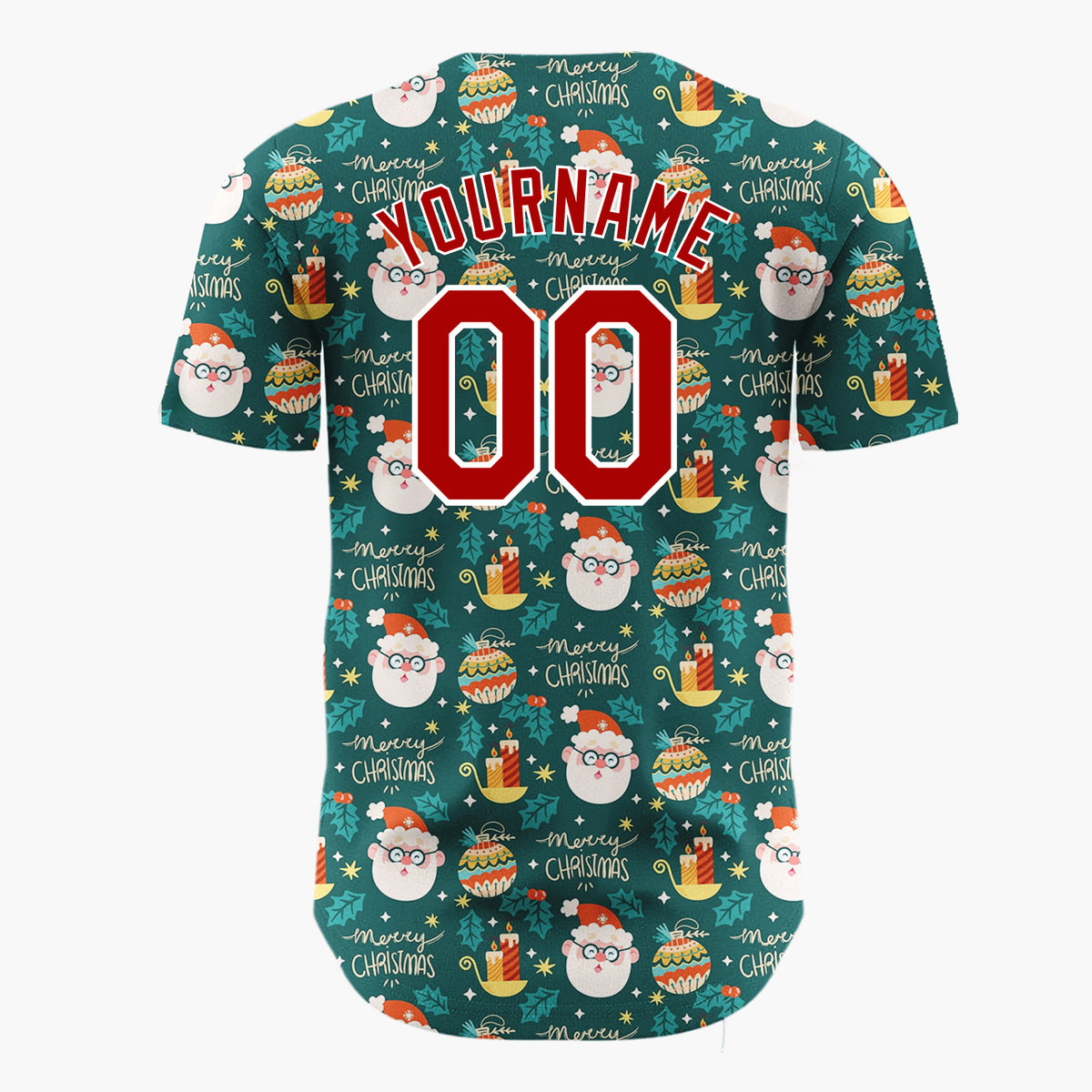 Custom Dark Green Santa Snowman Merry Christmas Cartoon Pattern Christmas Baseball Jersey