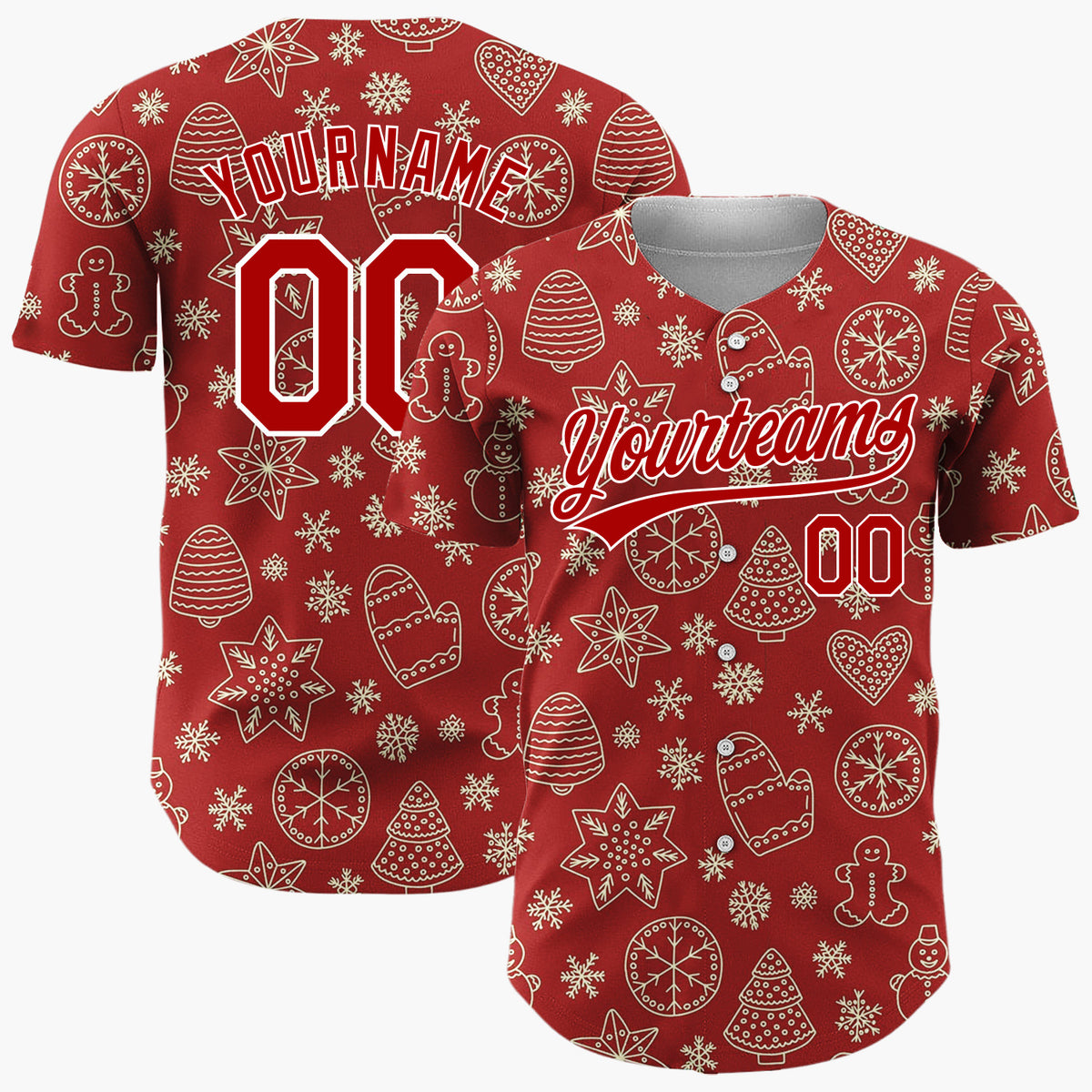 Custom Dark Rustic Gingerbread Christmas Doodles Cartoon Pattern Christmas Baseball Jersey