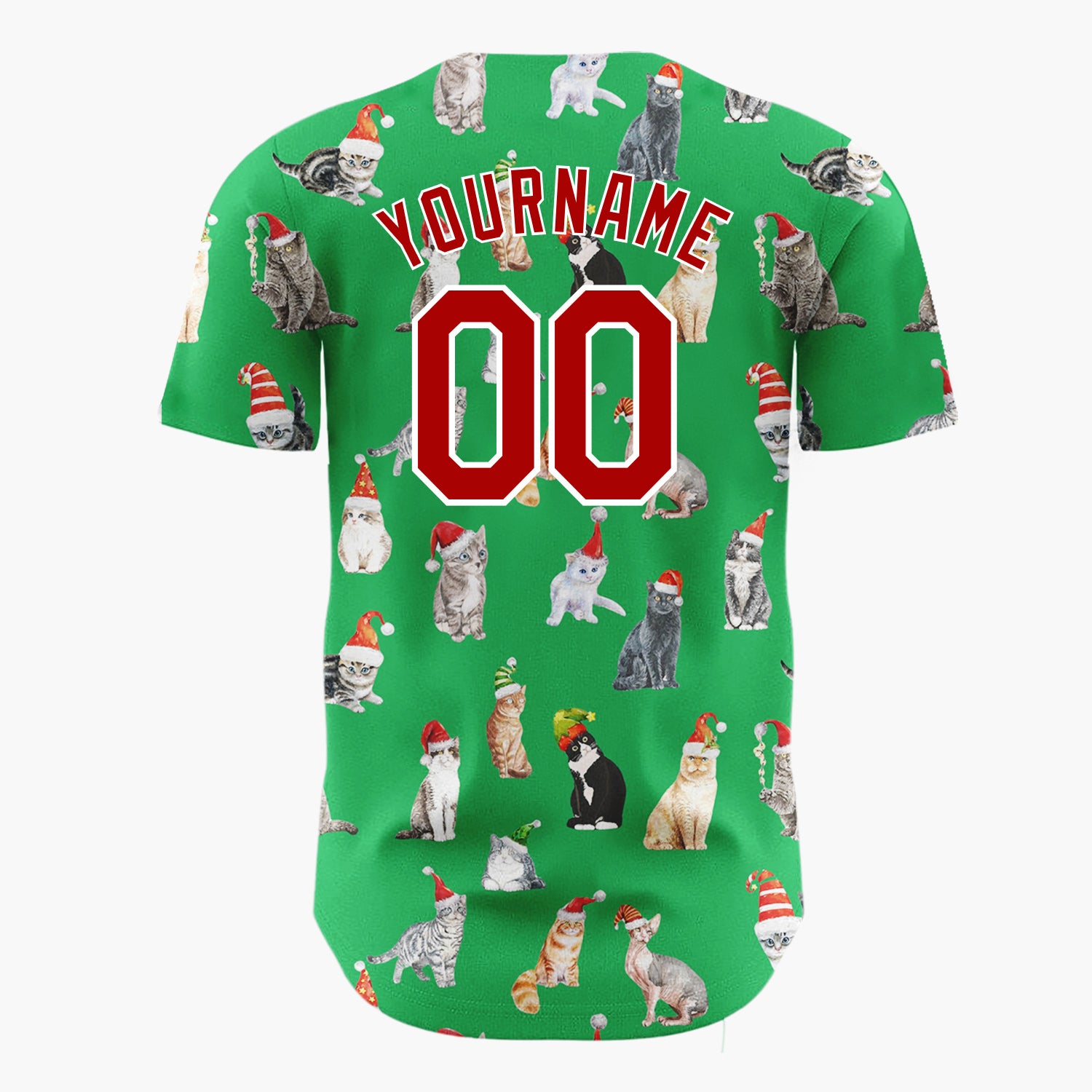 Custom Green Watercolor Cats In Santa Hats Whimsical Christmas Baseball Jersey
