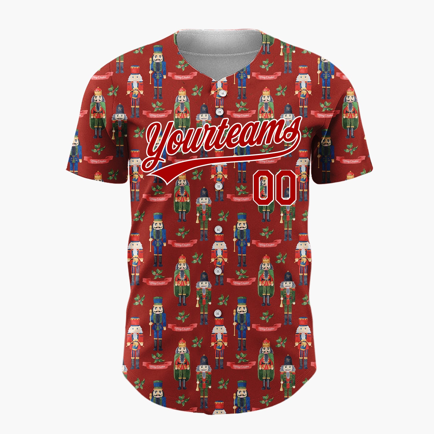 Custom Dark Red Nutcracker Soldier Graphic Christmas Baseball Jersey