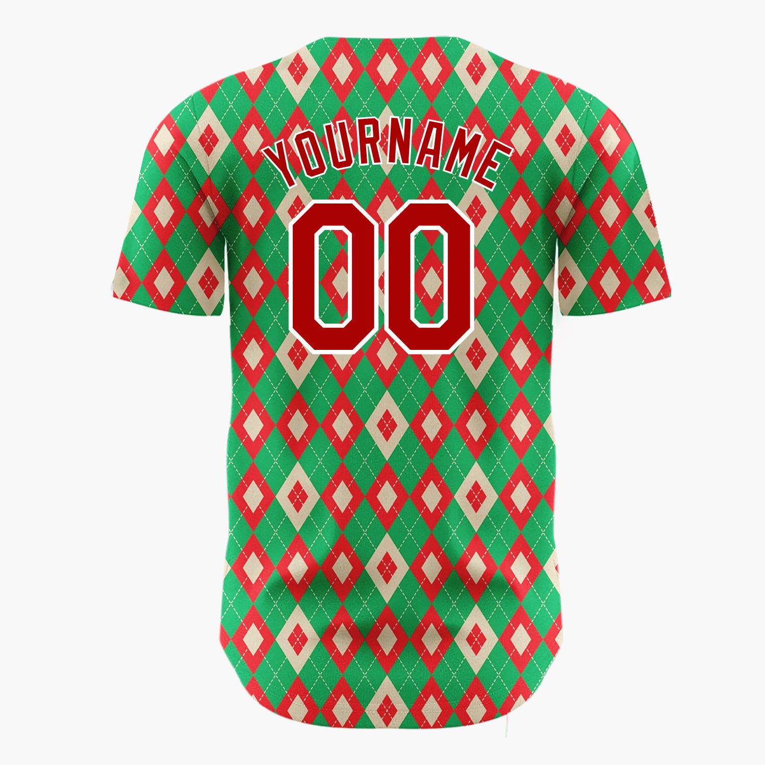 Custom Green Red Cream Diamond Argyle Christmas Baseball Jersey