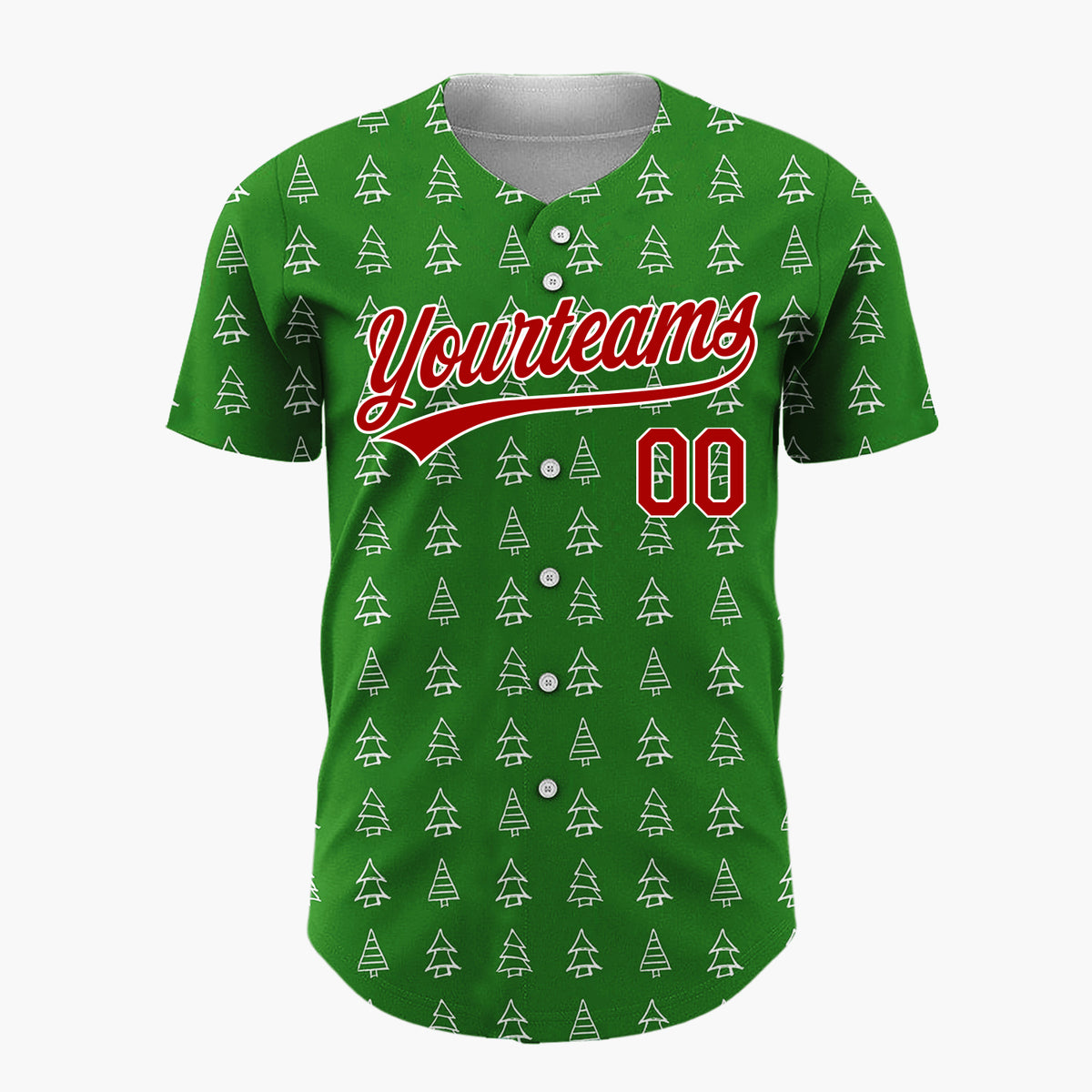 Custom Green White Doodle Christmas Trees Simple Line Patter Christmas Baseball Jersey