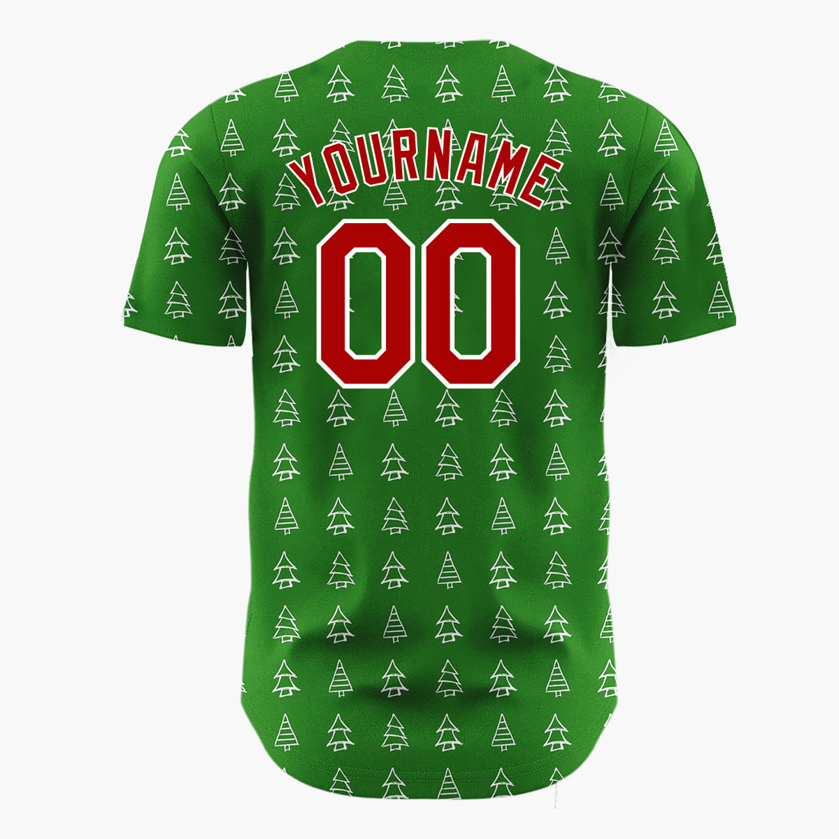 Custom Green White Doodle Christmas Trees Simple Line Patter Christmas Baseball Jersey