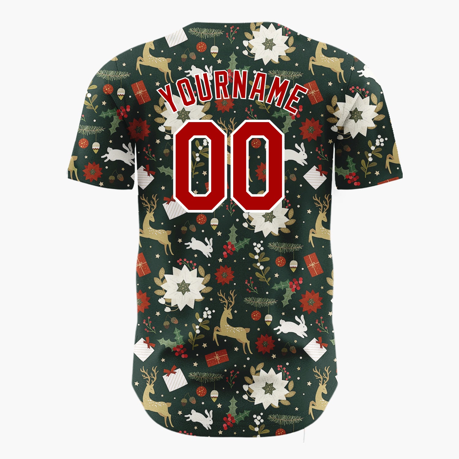 Custom Dark Green Reindeer Cozy Winter Christmas Cartoon Pattern Christmas Baseball Jersey