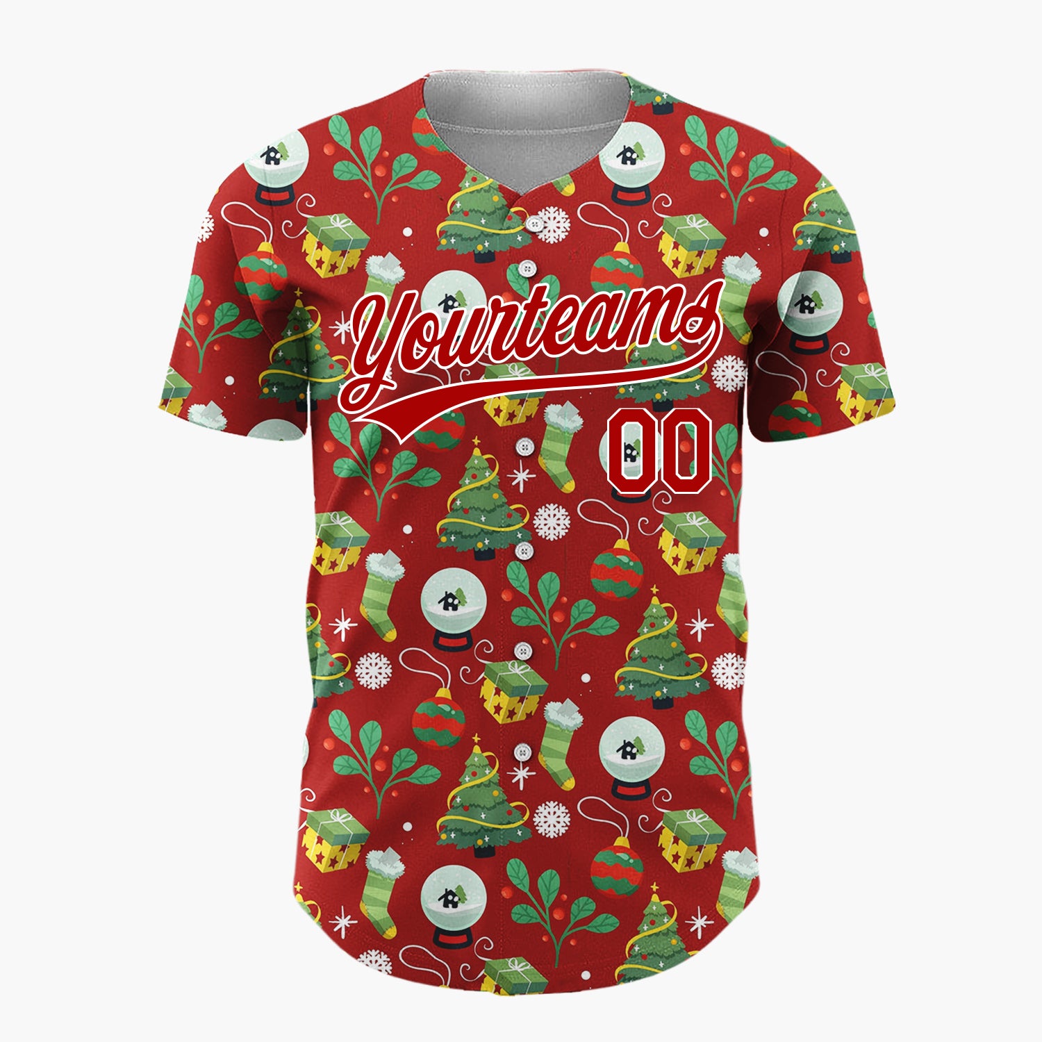 Custom Dark Red Christmas Ornaments Doodles Cartoon Halloween Pattern Christmas Baseball Jersey