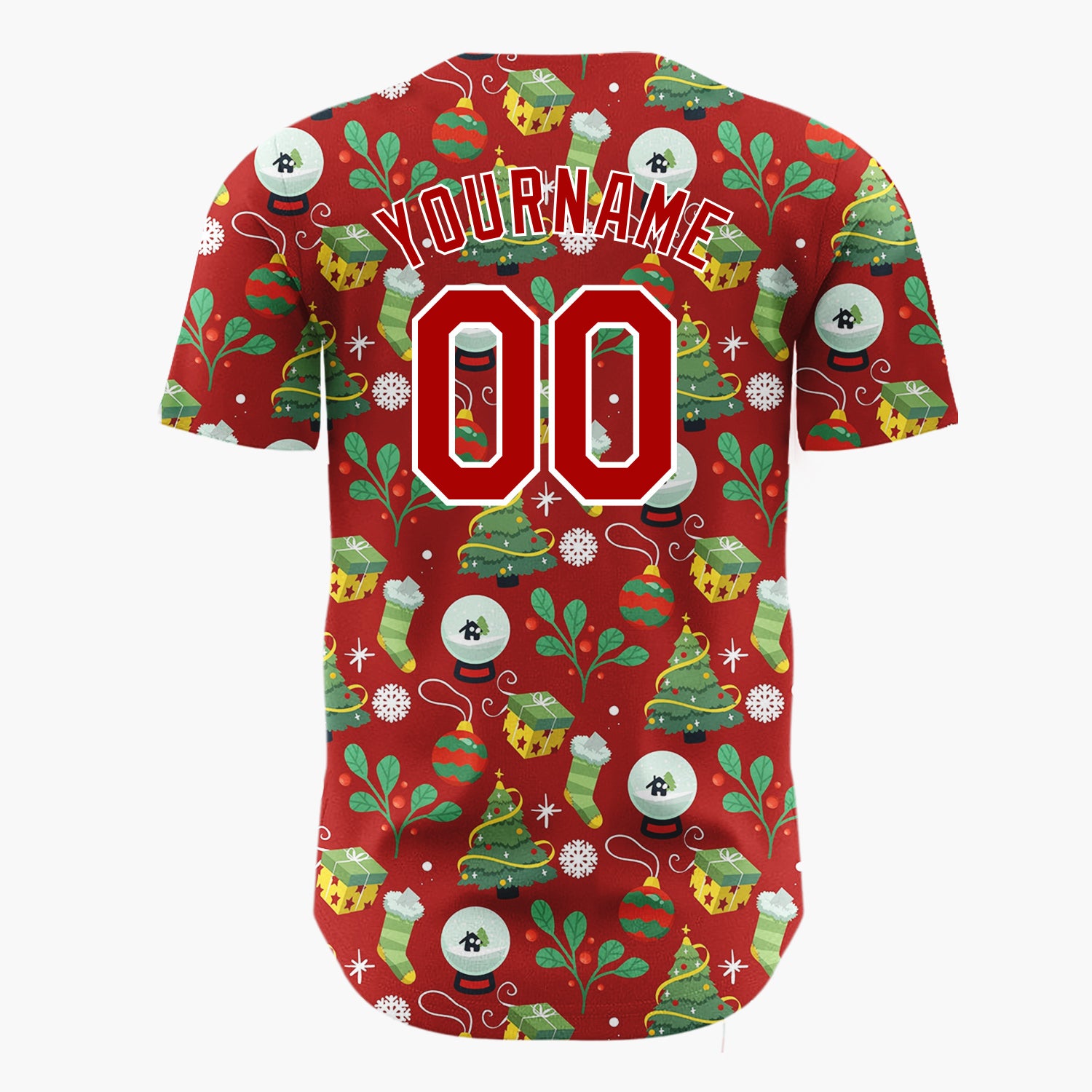 Custom Dark Red Christmas Ornaments Doodles Cartoon Halloween Pattern Christmas Baseball Jersey