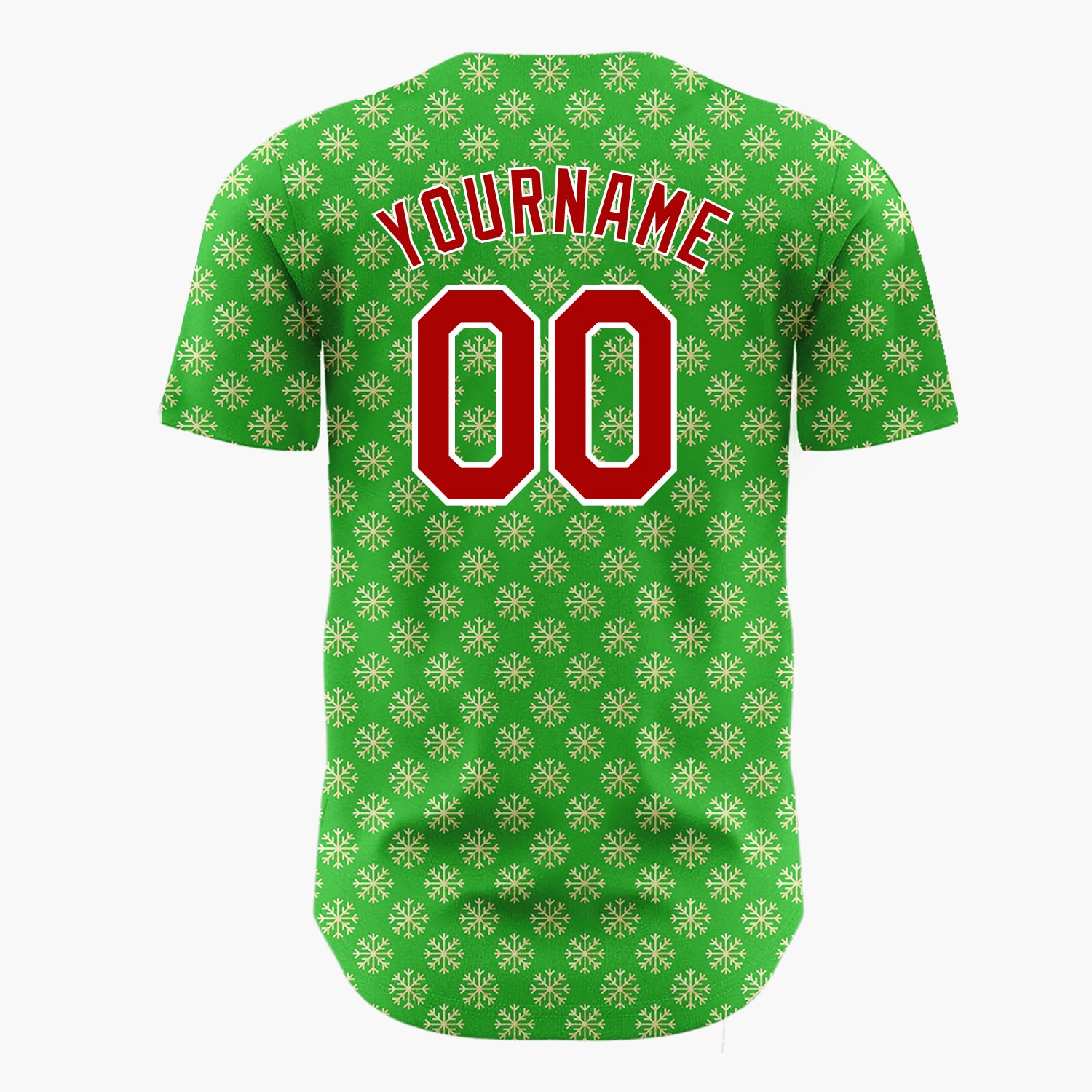 Custom Green Repeating Gold Snowflakes Festive Tiled Pattern Christmas Baseball Jersey