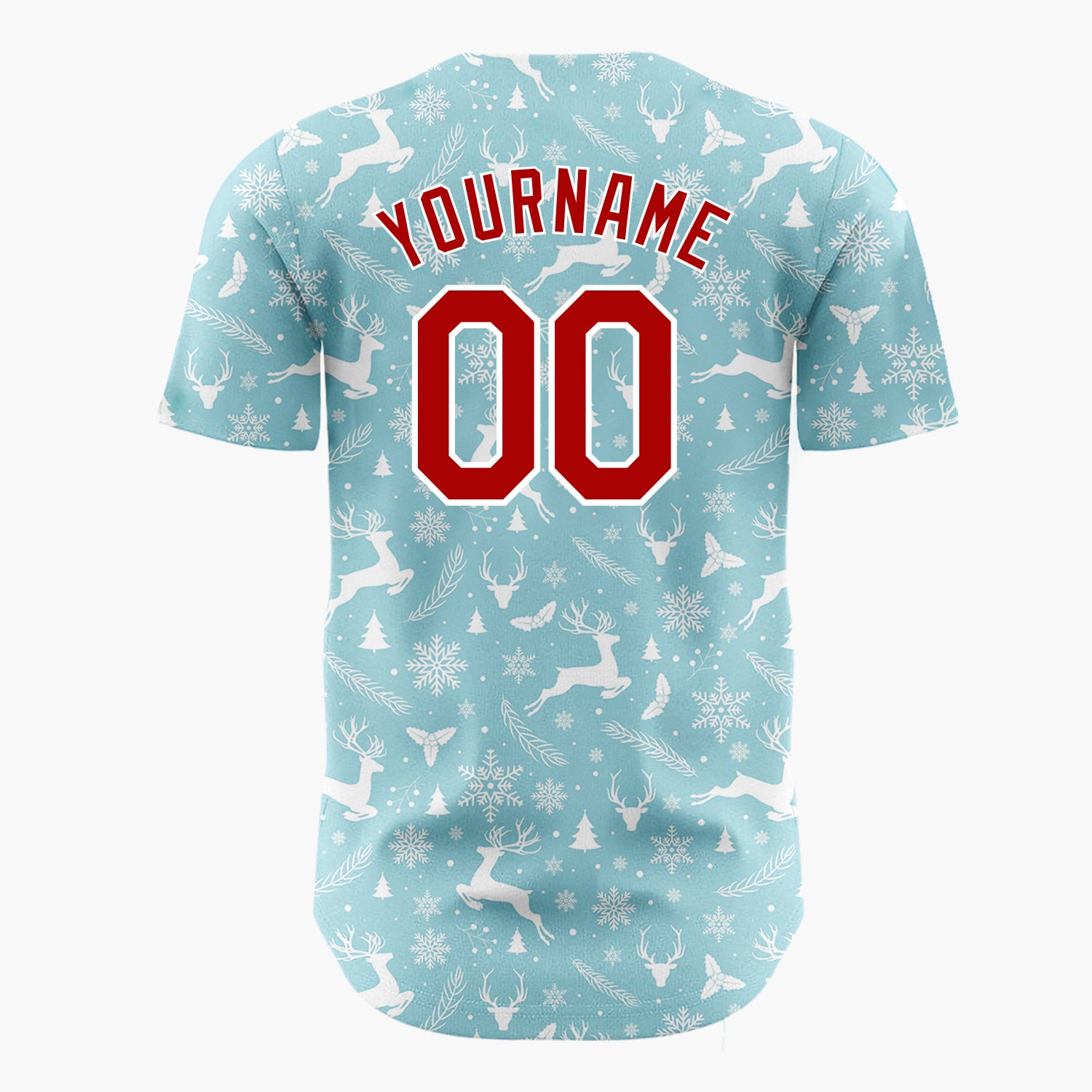 Custom Light Blue White Reindeer Trees And Snowflakes Minimal Christmas Baseball Jersey