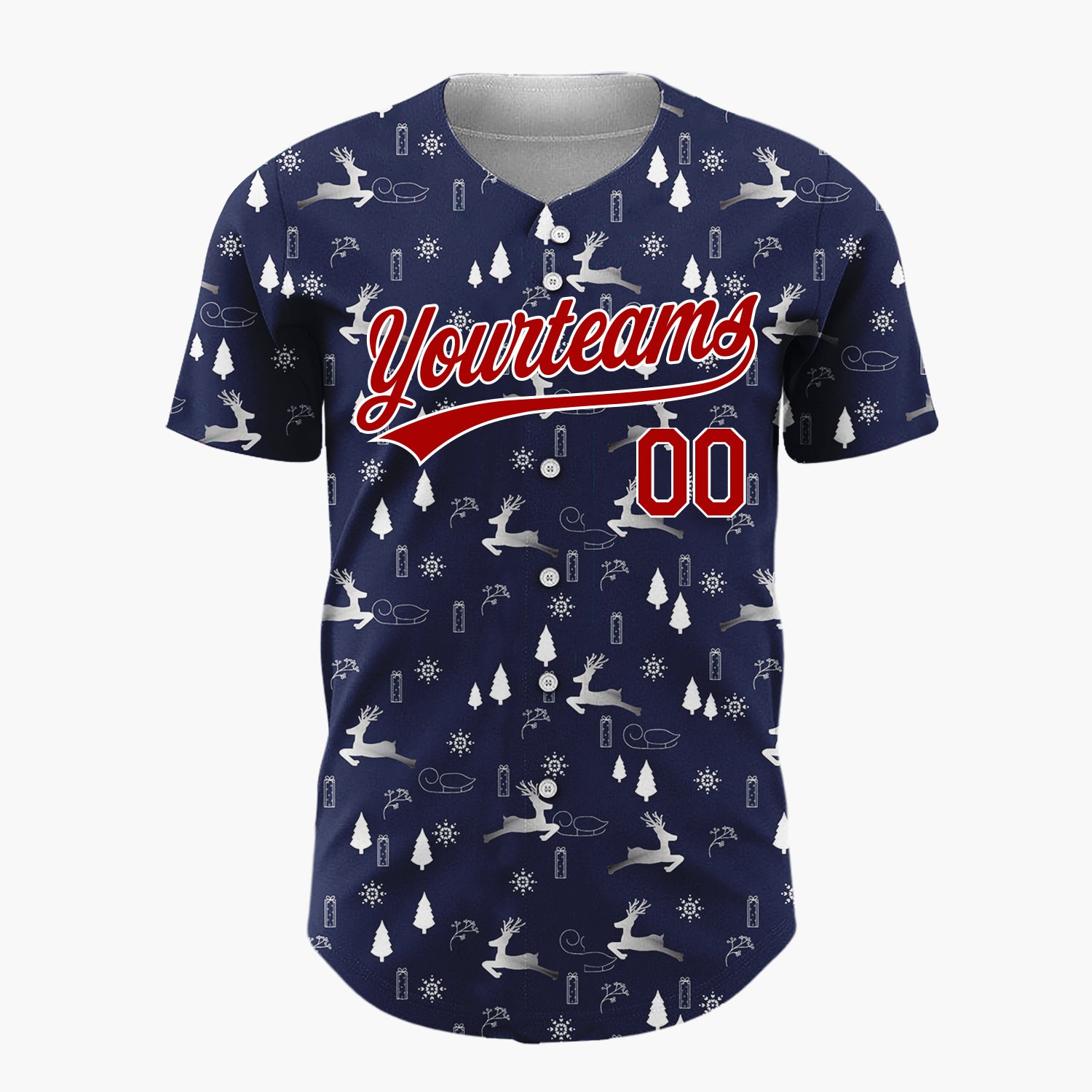 Custom Navy Blue Reindeer Snowflake Silver Christmas Baseball Jersey