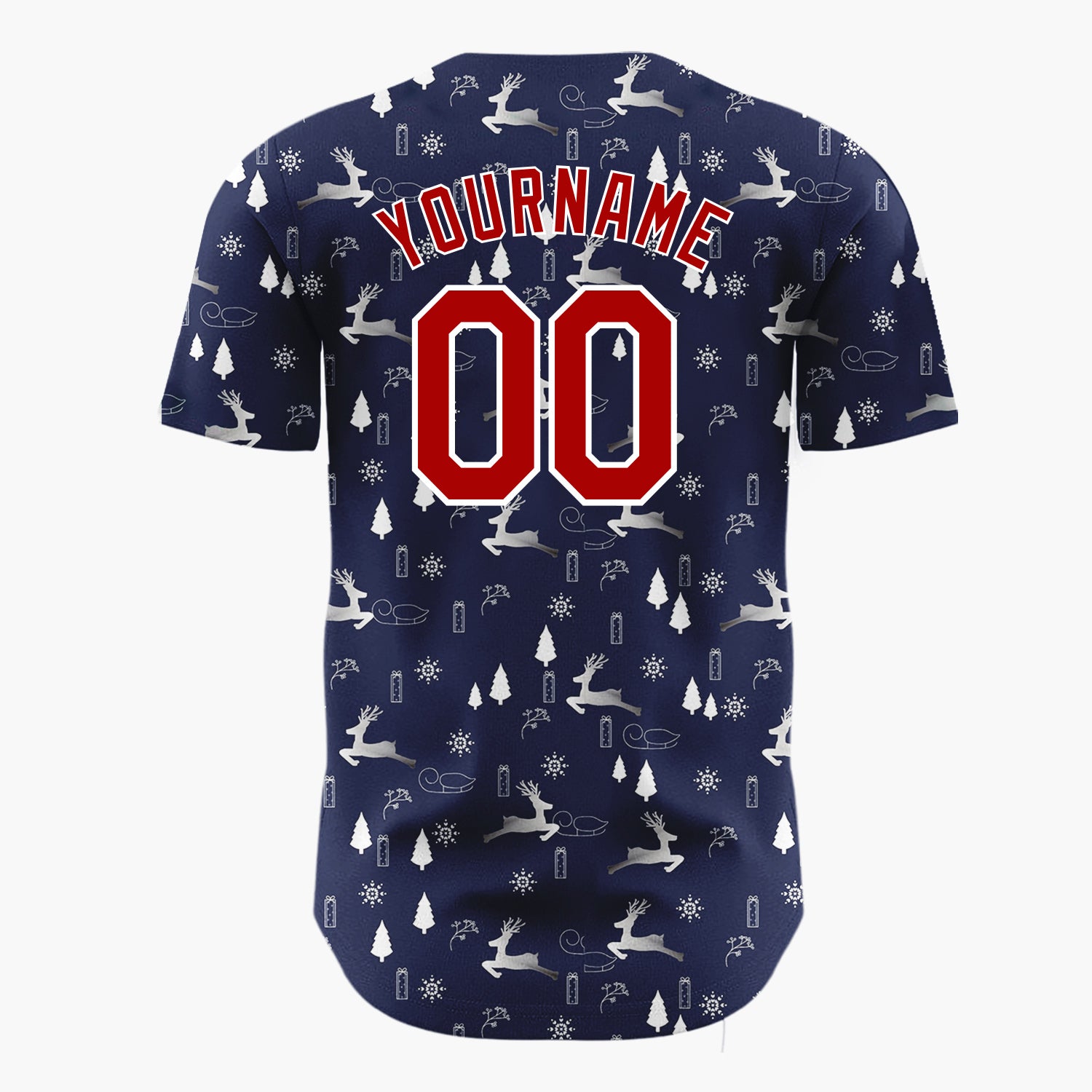 Custom Navy Blue Reindeer Snowflake Silver Christmas Baseball Jersey