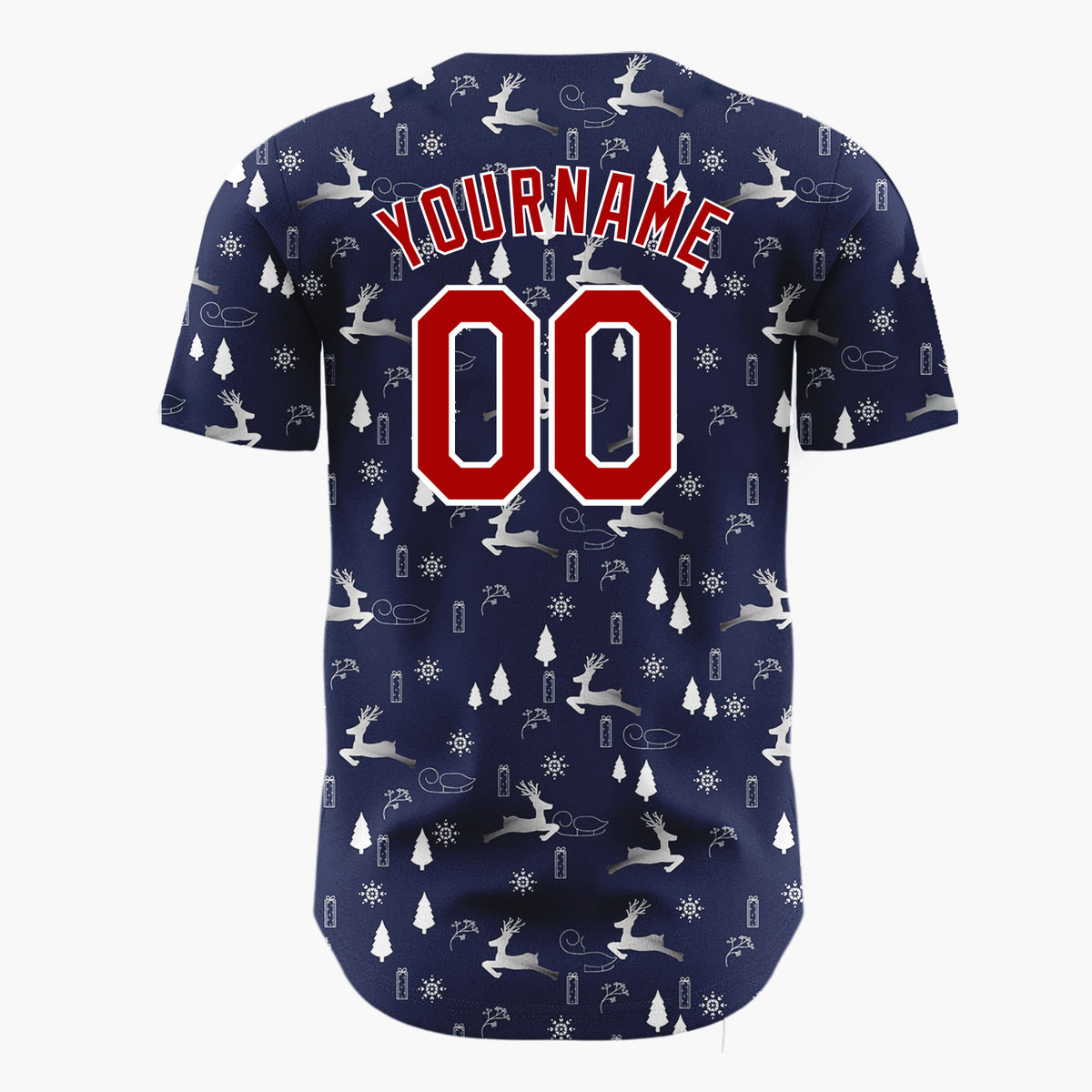 Custom Navy Blue Reindeer Snowflake Silver Christmas Baseball Jersey
