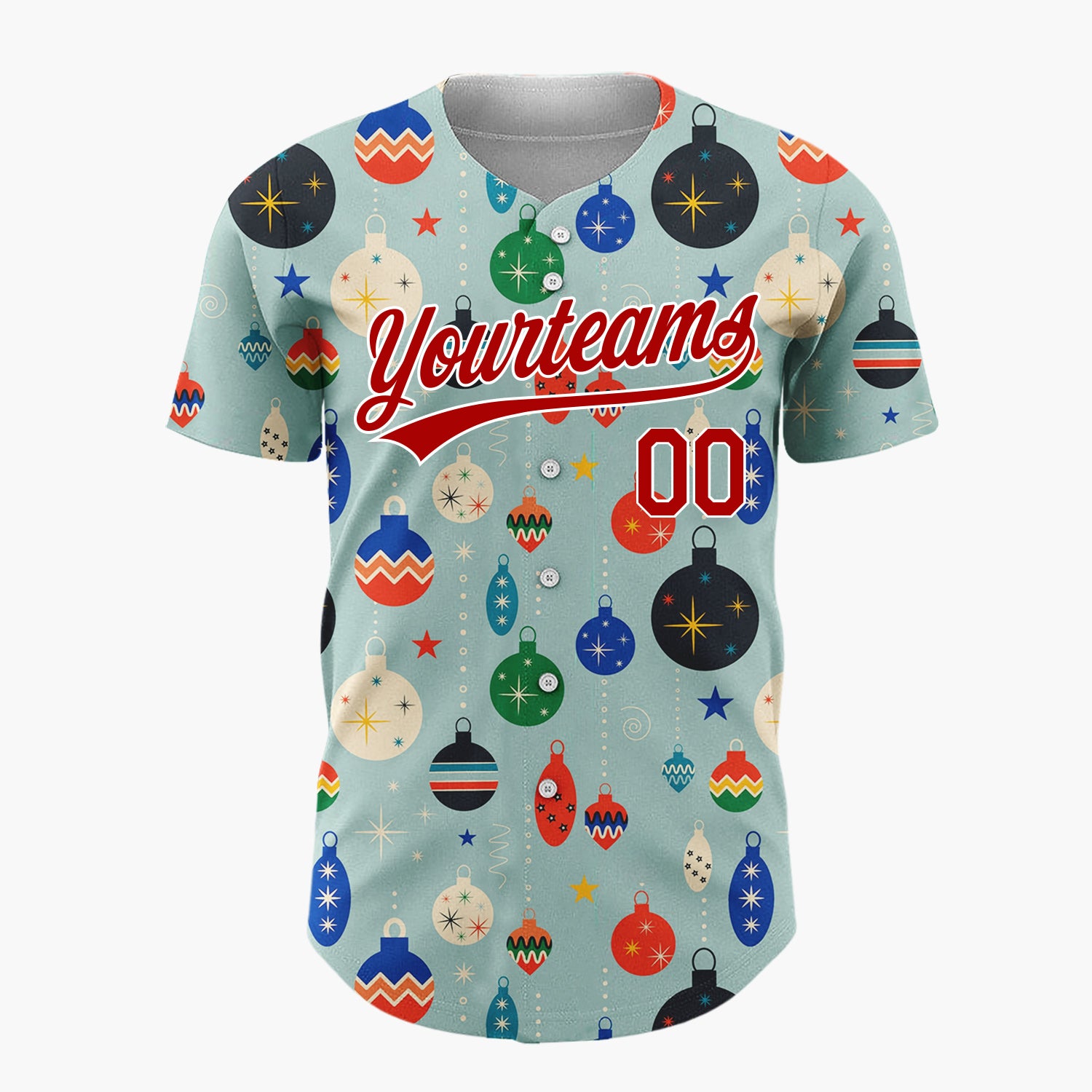 Custom Muted Blue Retro Mid Century Christmas Ornament Pattern Christmas Baseball Jersey