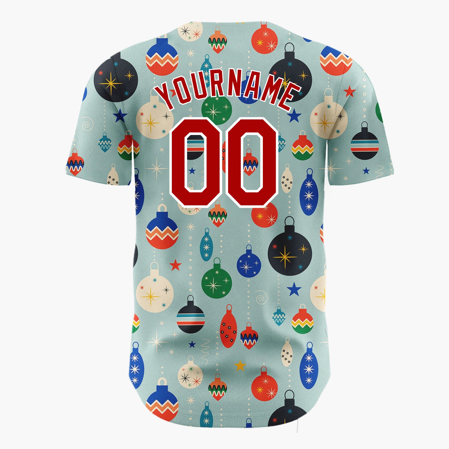Custom Muted Blue Retro Mid Century Christmas Ornament Pattern Christmas Baseball Jersey