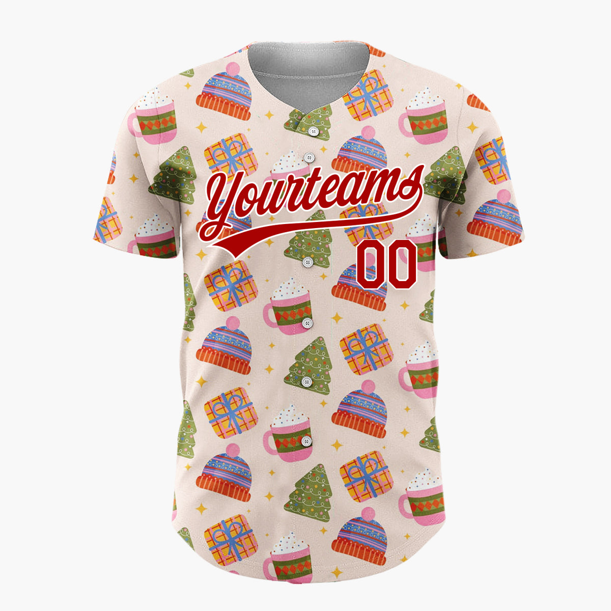 Custom Light Pink Green Red Cozy Hats And Cocoa Christmas Baseball Jersey