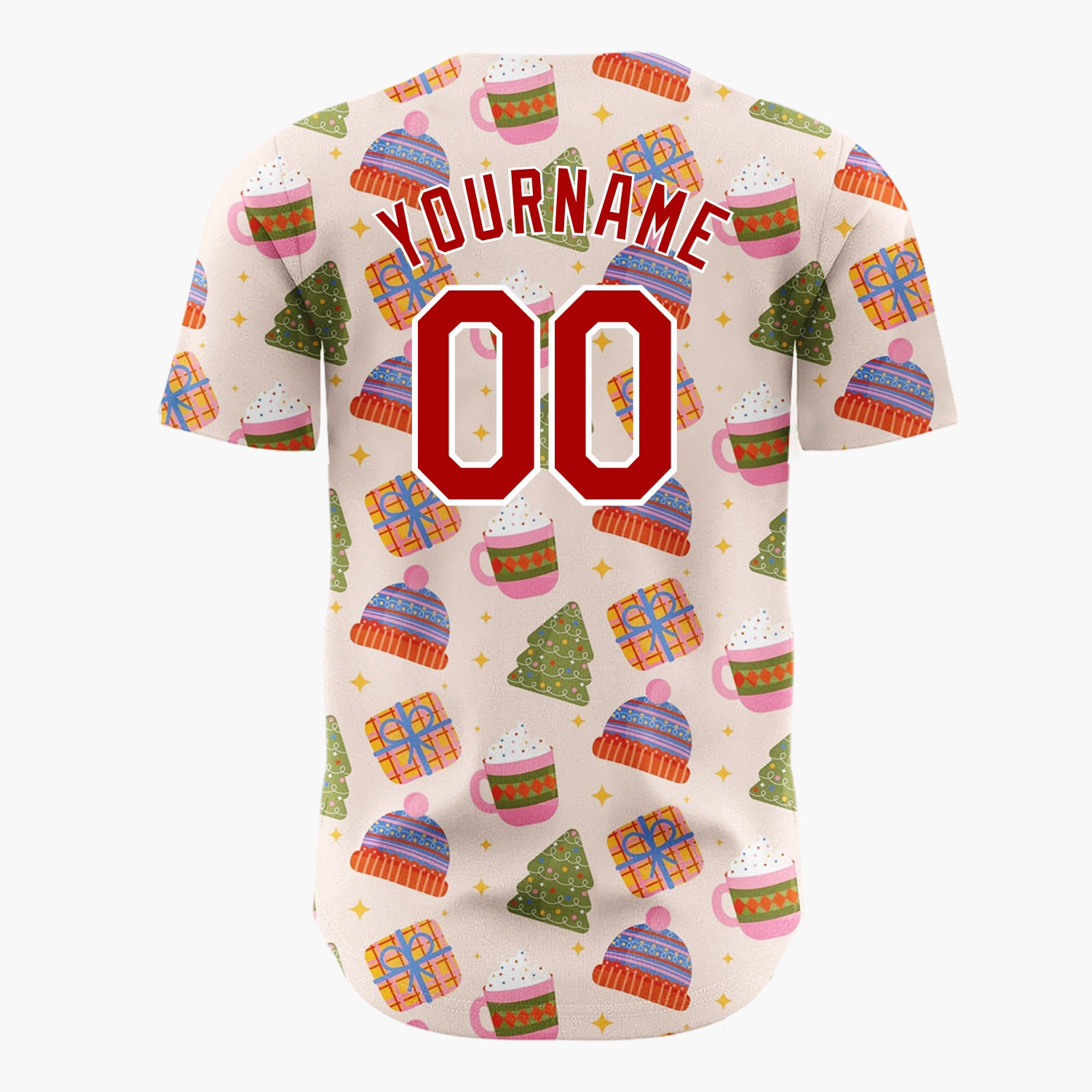 Custom Light Pink Green Red Cozy Hats And Cocoa Christmas Baseball Jersey