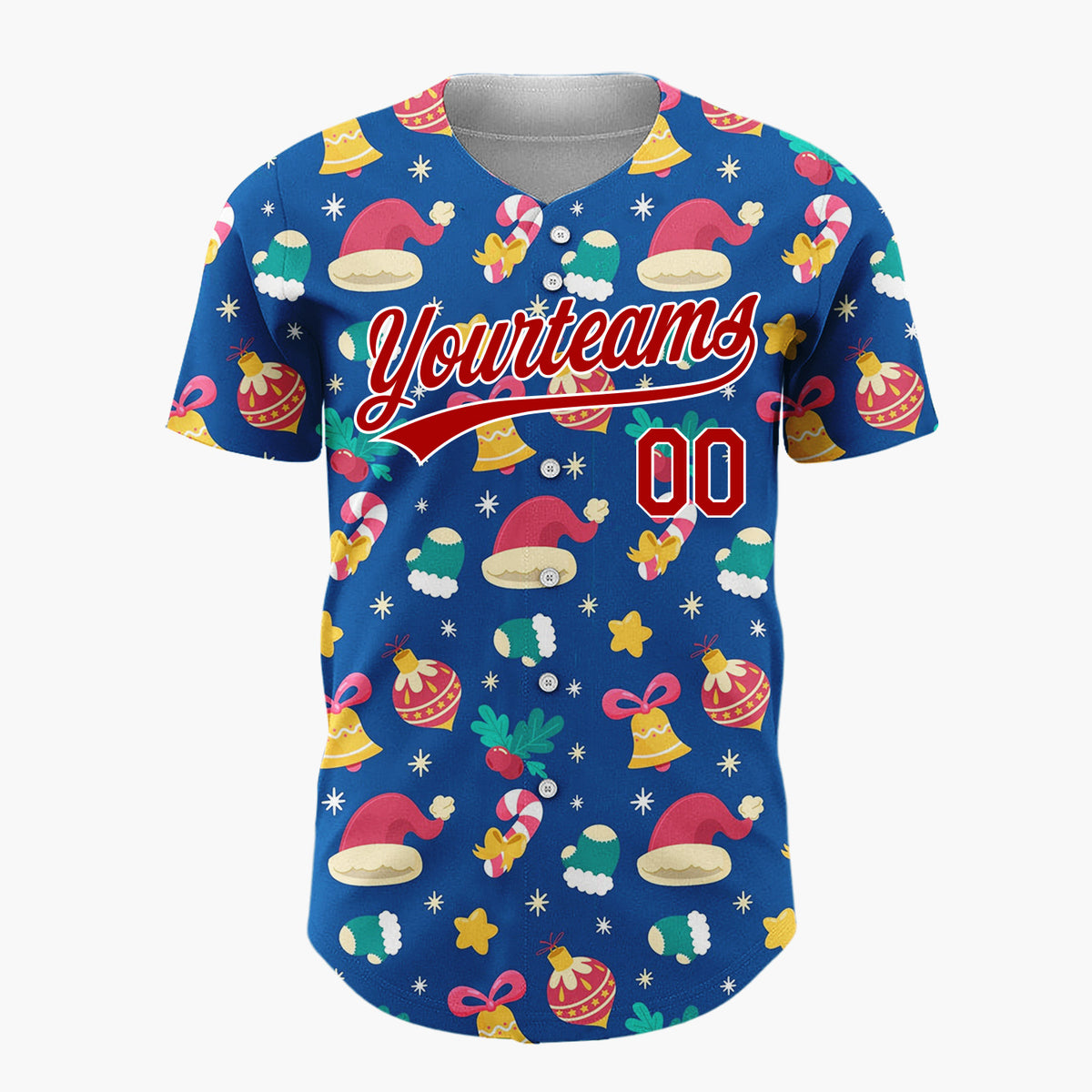 Custom Navy Blue Festive Christmas Icons Holiday Pattern Christmas Baseball Jersey