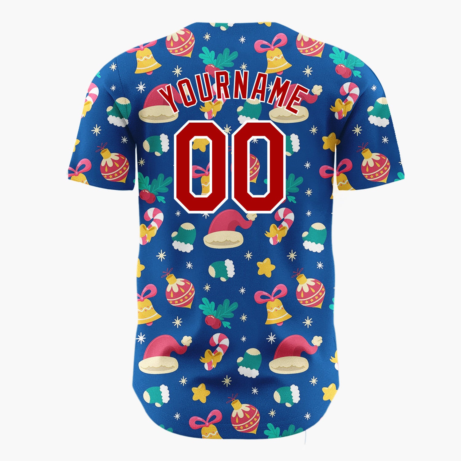 Custom Navy Blue Festive Christmas Icons Holiday Pattern Christmas Baseball Jersey