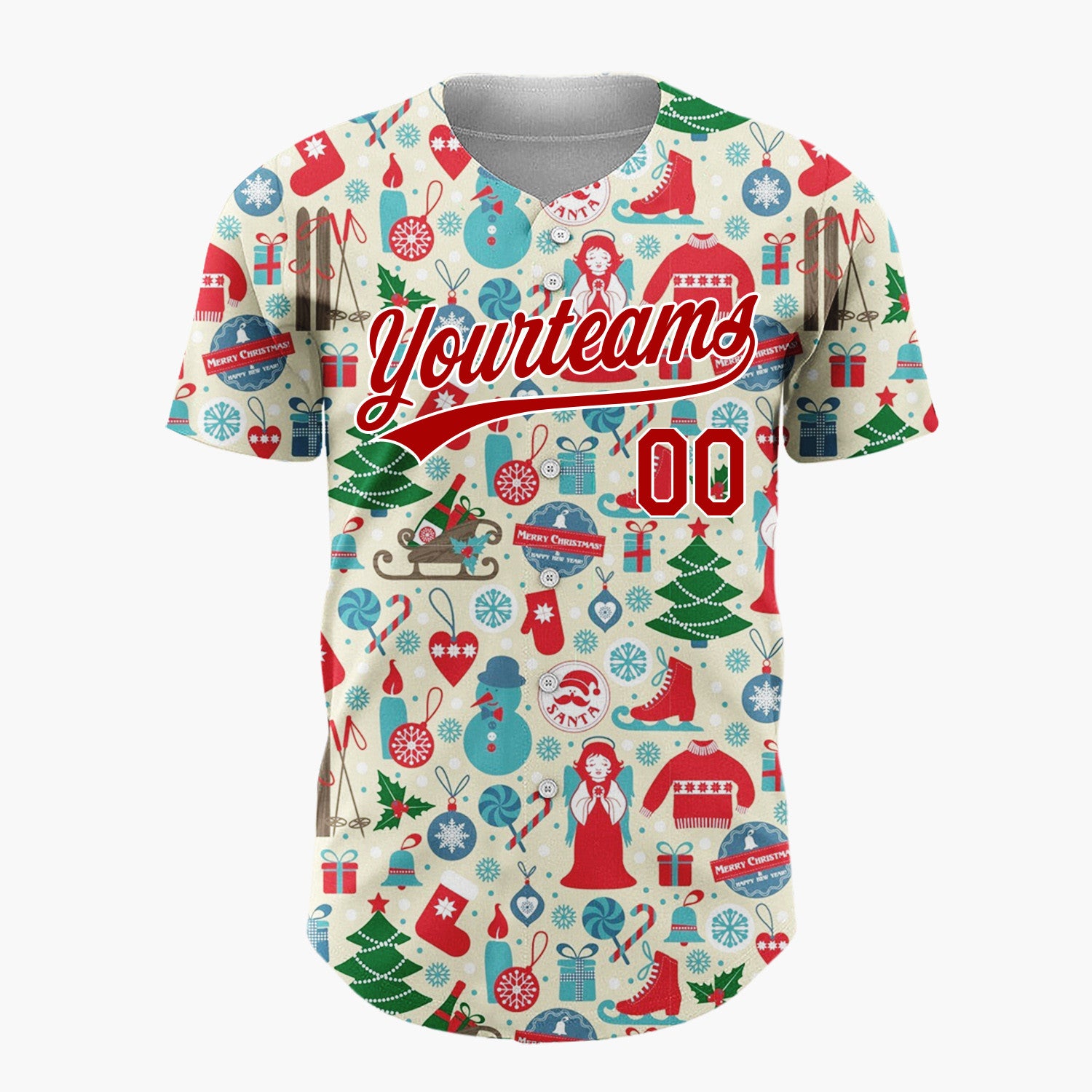 Custom Light Blue Yellow Christmas Angels Playful Cartoon Pattern Christmas Baseball Jersey