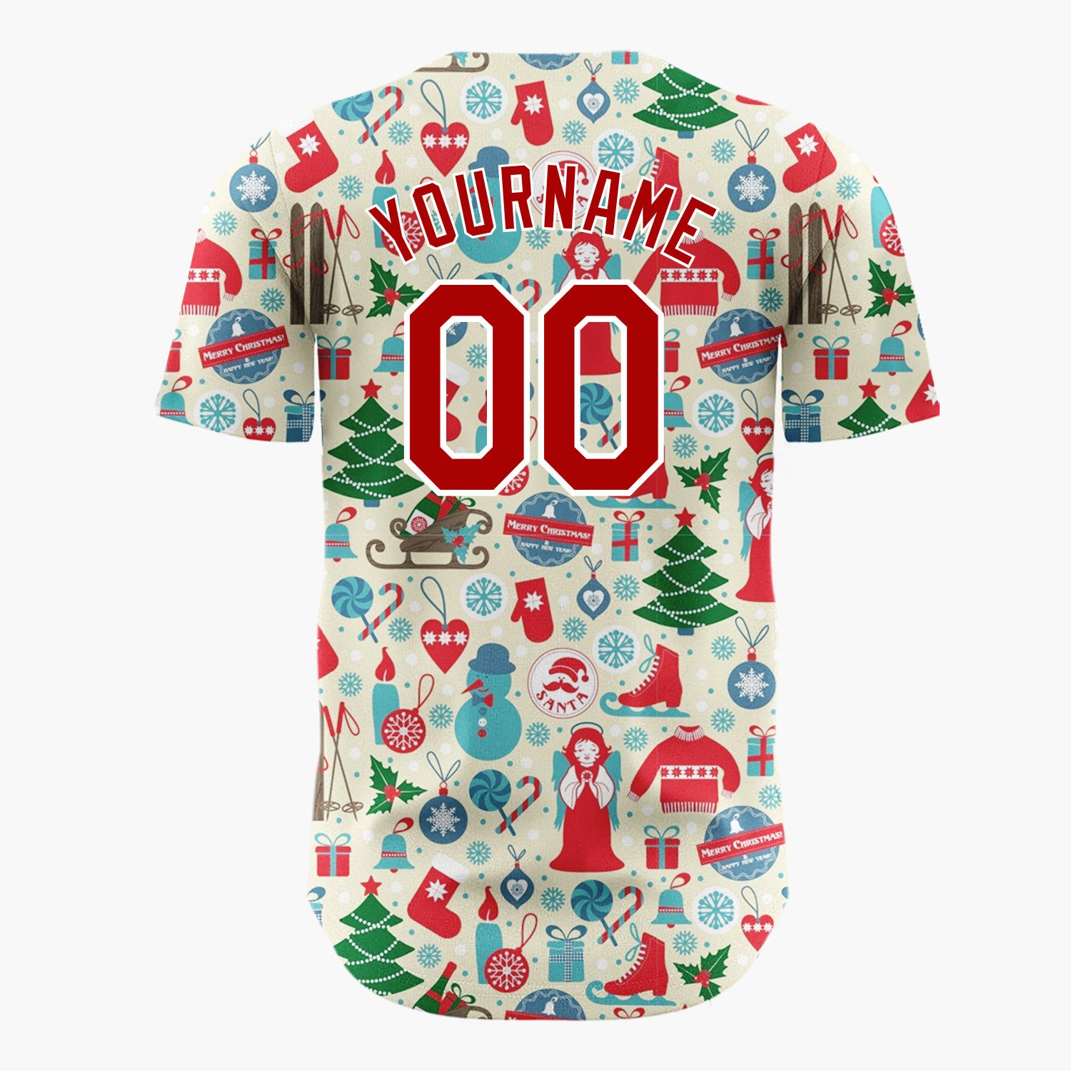 Custom Light Blue Yellow Christmas Angels Playful Cartoon Pattern Christmas Baseball Jersey