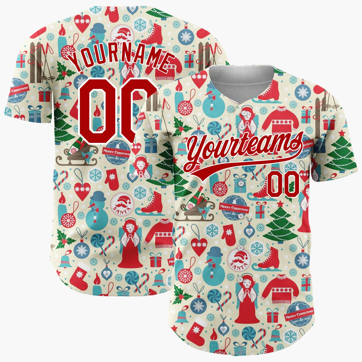 Custom Light Blue Yellow Christmas Angels Playful Cartoon Pattern Christmas Baseball Jersey