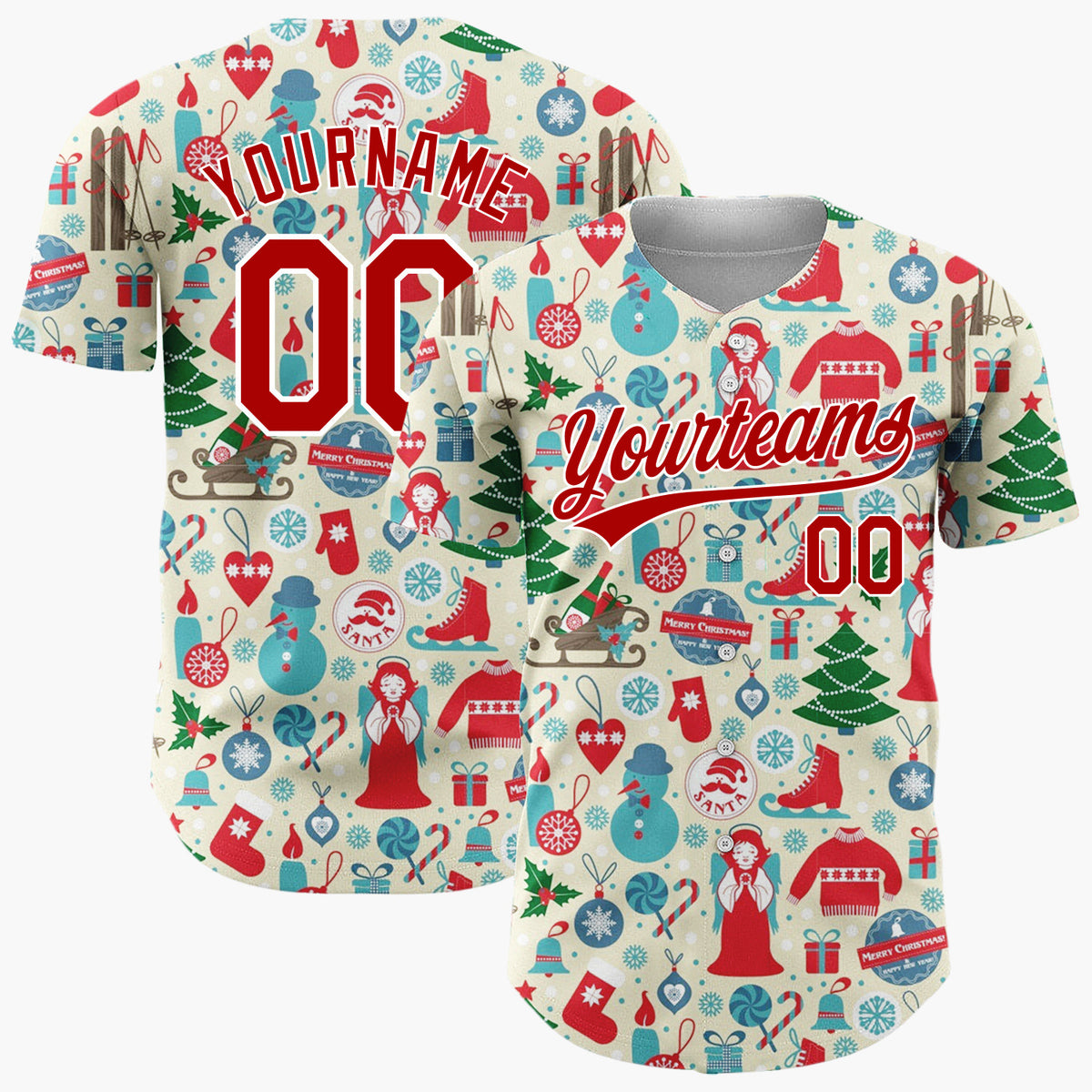 Custom Light Blue Yellow Christmas Angels Playful Cartoon Pattern Christmas Baseball Jersey