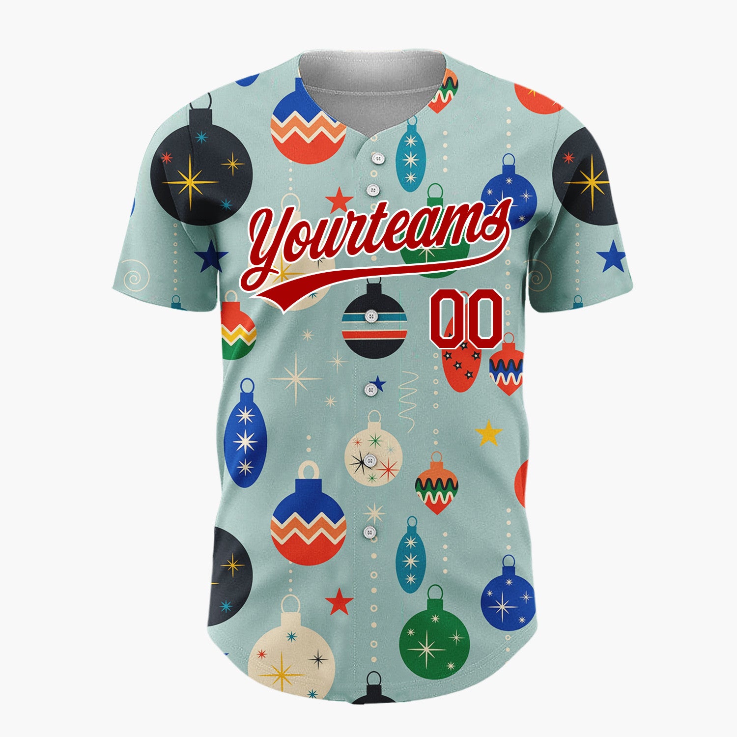 Custom Muted Blue Mid Century Modern Christmas Ornament Pattern Christmas Baseball Jersey
