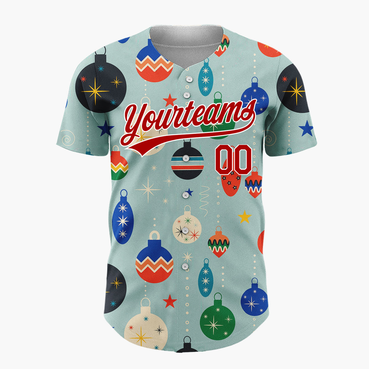 Custom Muted Blue Mid Century Modern Christmas Ornament Pattern Christmas Baseball Jersey