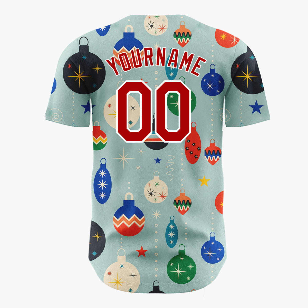 Custom Muted Blue Mid Century Modern Christmas Ornament Pattern Christmas Baseball Jersey