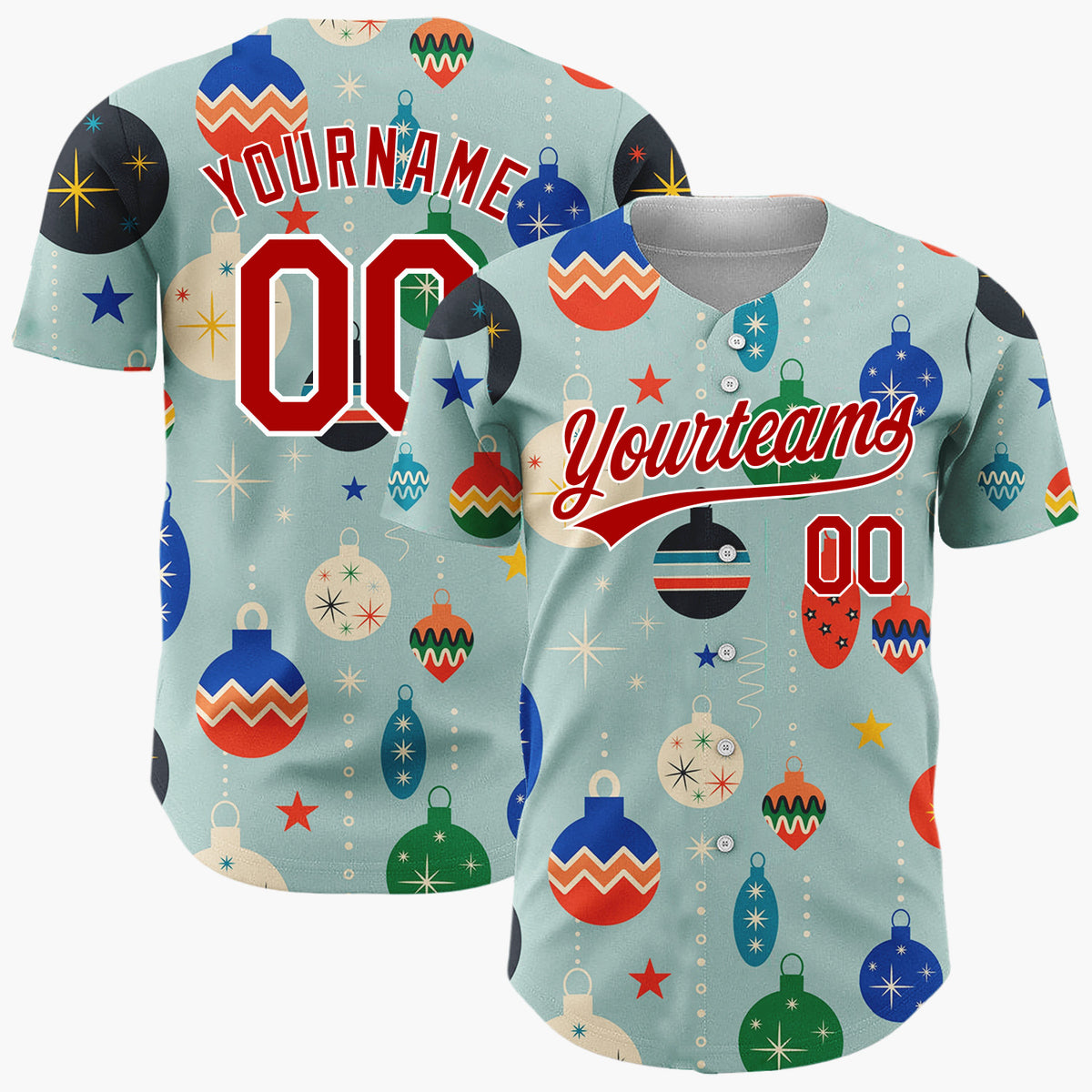 Custom Muted Blue Mid Century Modern Christmas Ornament Pattern Christmas Baseball Jersey
