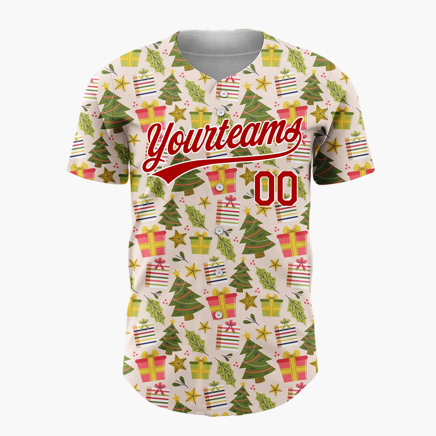 Custom Light Pink Green Red Geometric Gifts And Stars Christmas Baseball Jersey