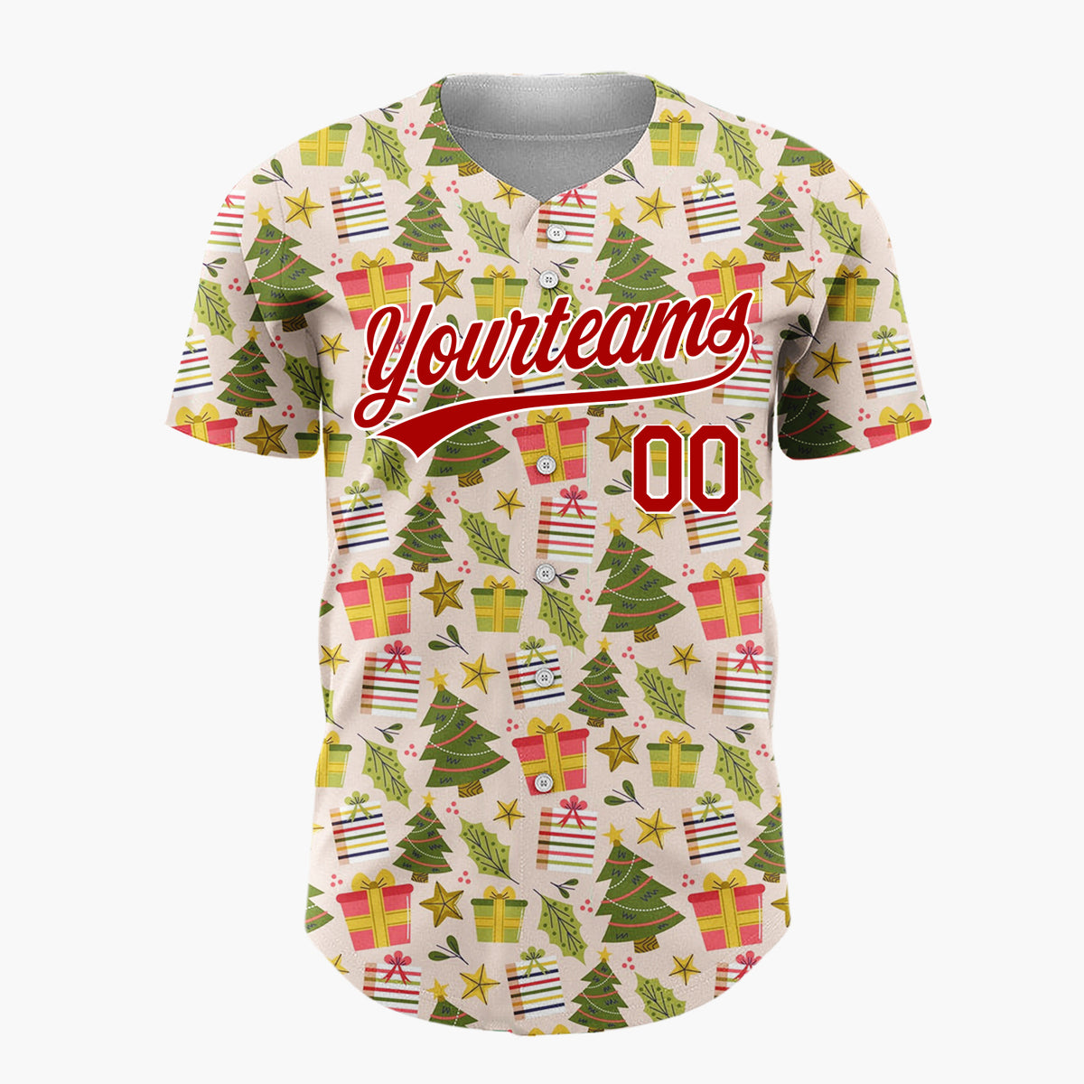 Custom Light Pink Green Red Geometric Gifts And Stars Christmas Baseball Jersey