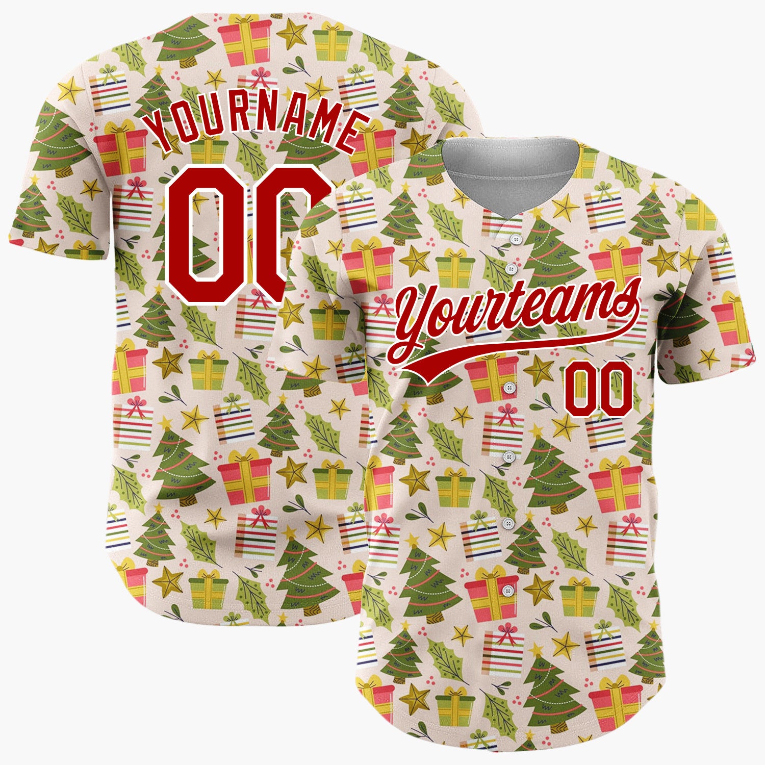 Custom Light Pink Green Red Geometric Gifts And Stars Christmas Baseball Jersey