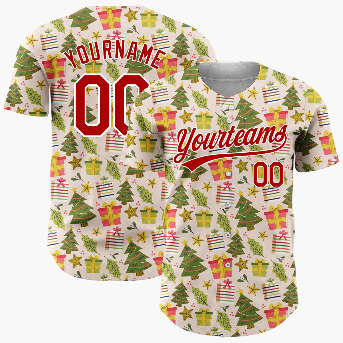 Custom Light Pink Green Red Geometric Gifts And Stars Christmas Baseball Jersey