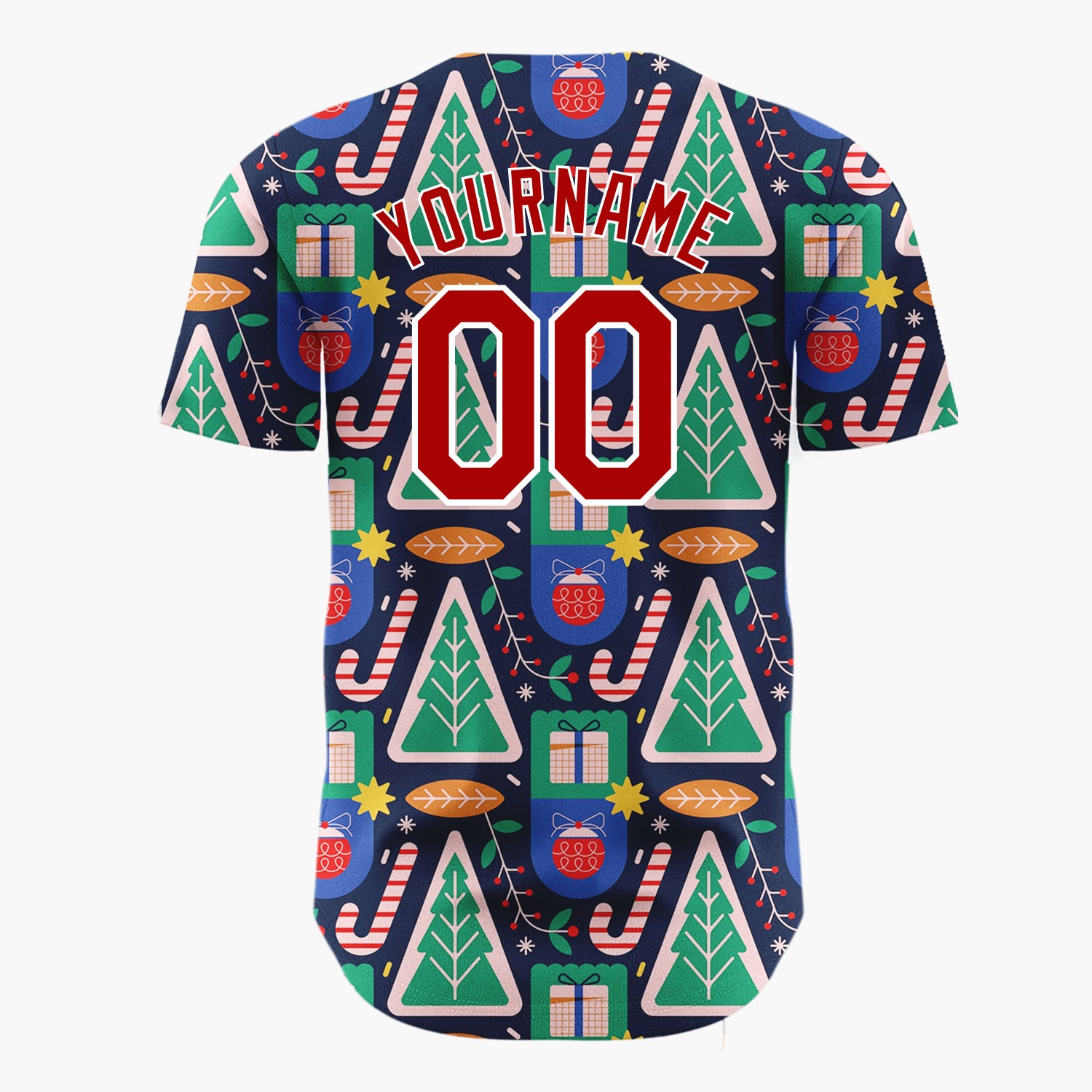 Custom Navy Geometric Trees Gifts Modern Holiday Pattern Christmas Baseball Jersey
