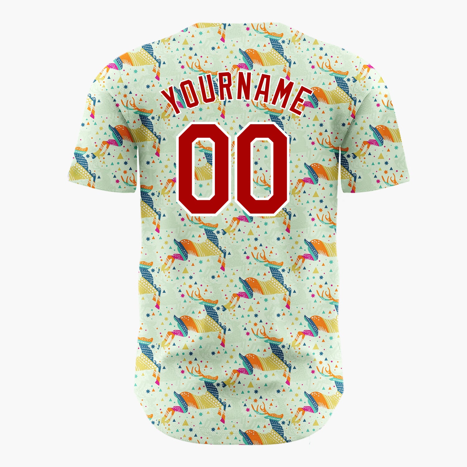 Custom Light Green Multicolor Geometric Reindeer Stars Christmas Baseball Jersey