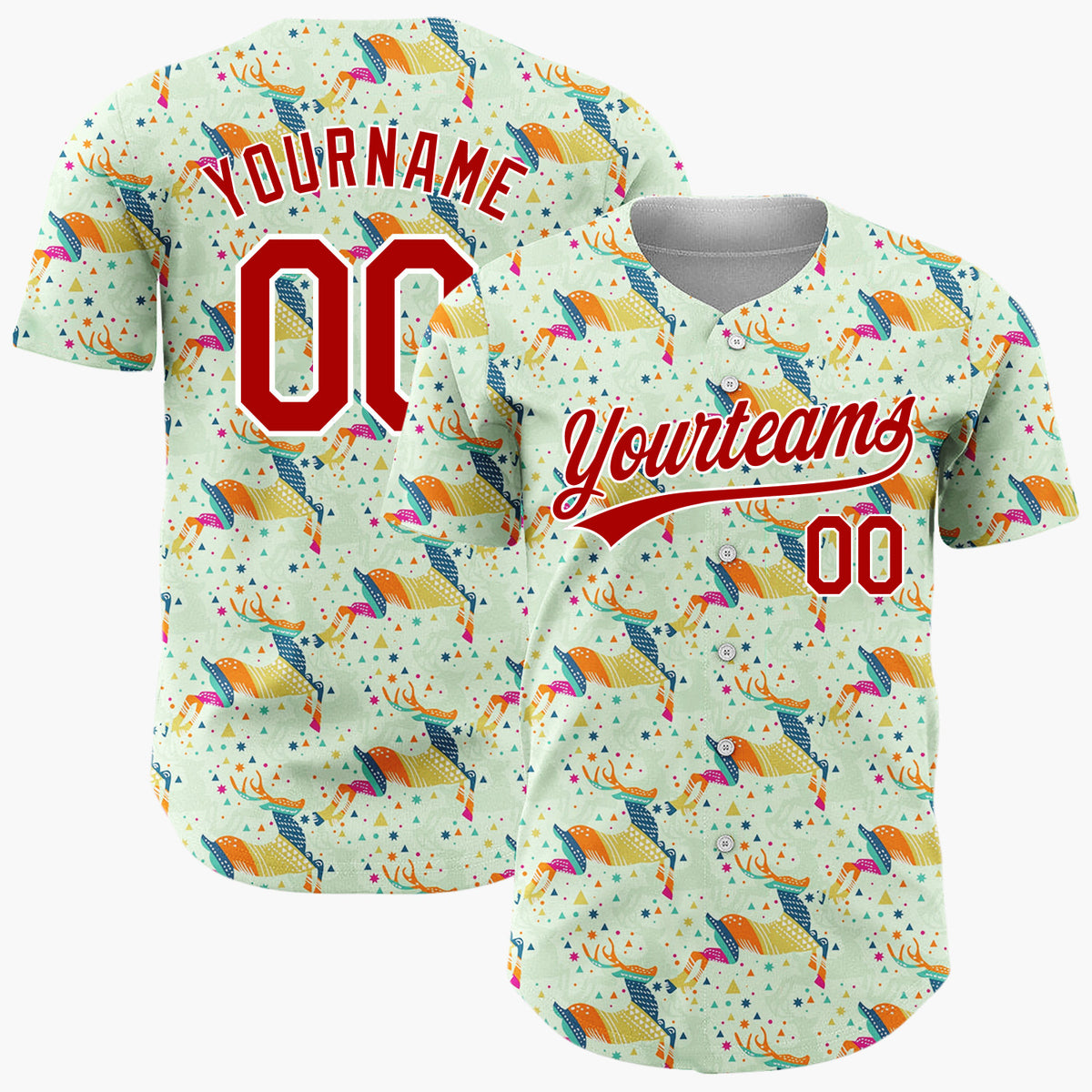 Custom Light Green Multicolor Geometric Reindeer Stars Christmas Baseball Jersey