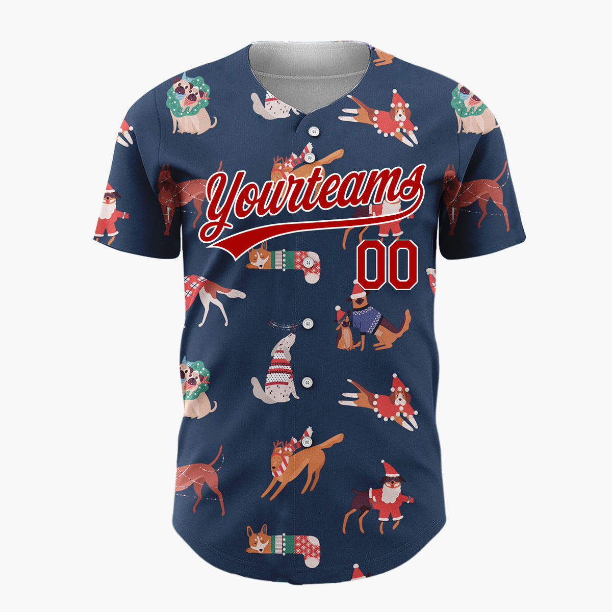 Custom Navy Christmas Dogs Festive Flat Illustration Pattern Christmas Baseball Jersey