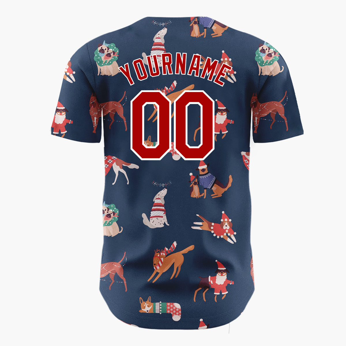 Custom Navy Christmas Dogs Festive Flat Illustration Pattern Christmas Baseball Jersey
