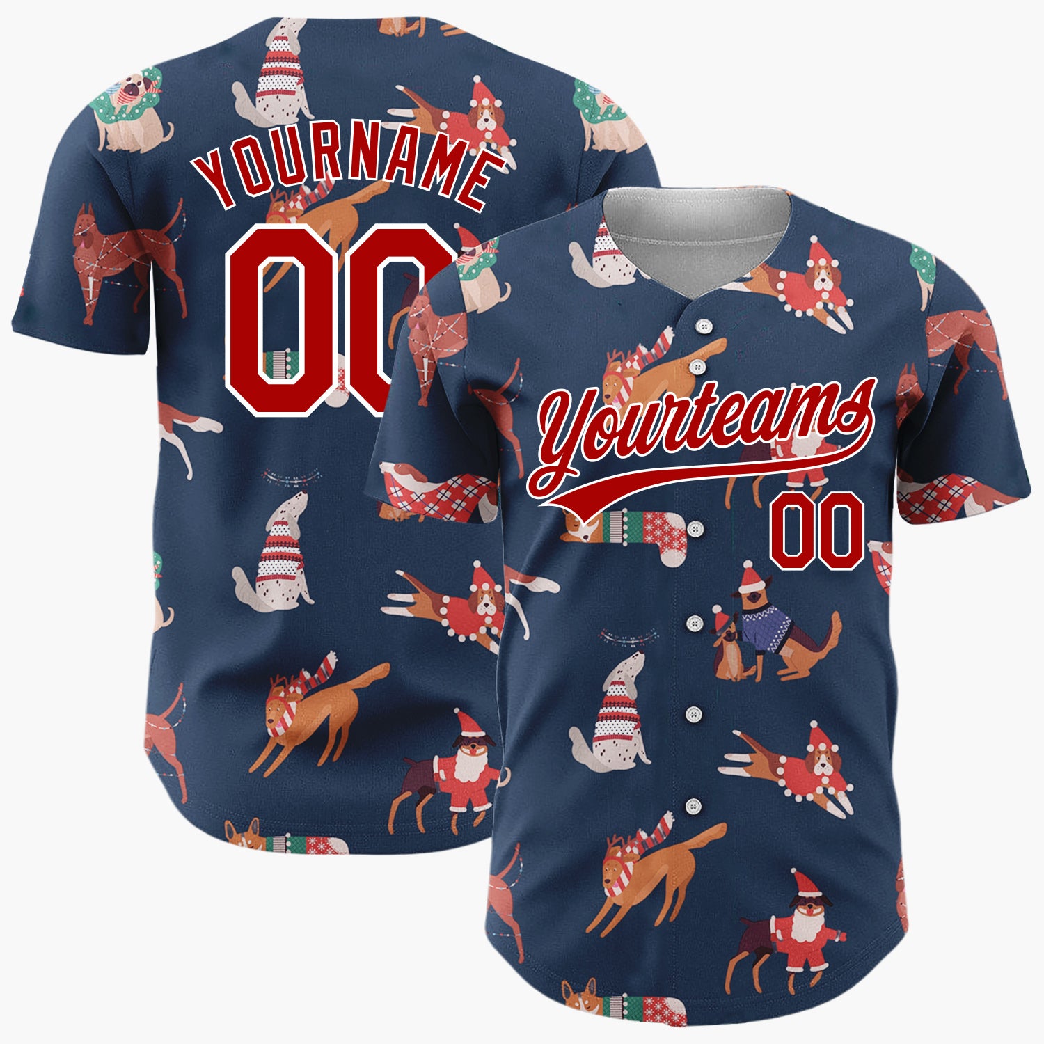 Custom Navy Christmas Dogs Festive Flat Illustration Pattern Christmas Baseball Jersey