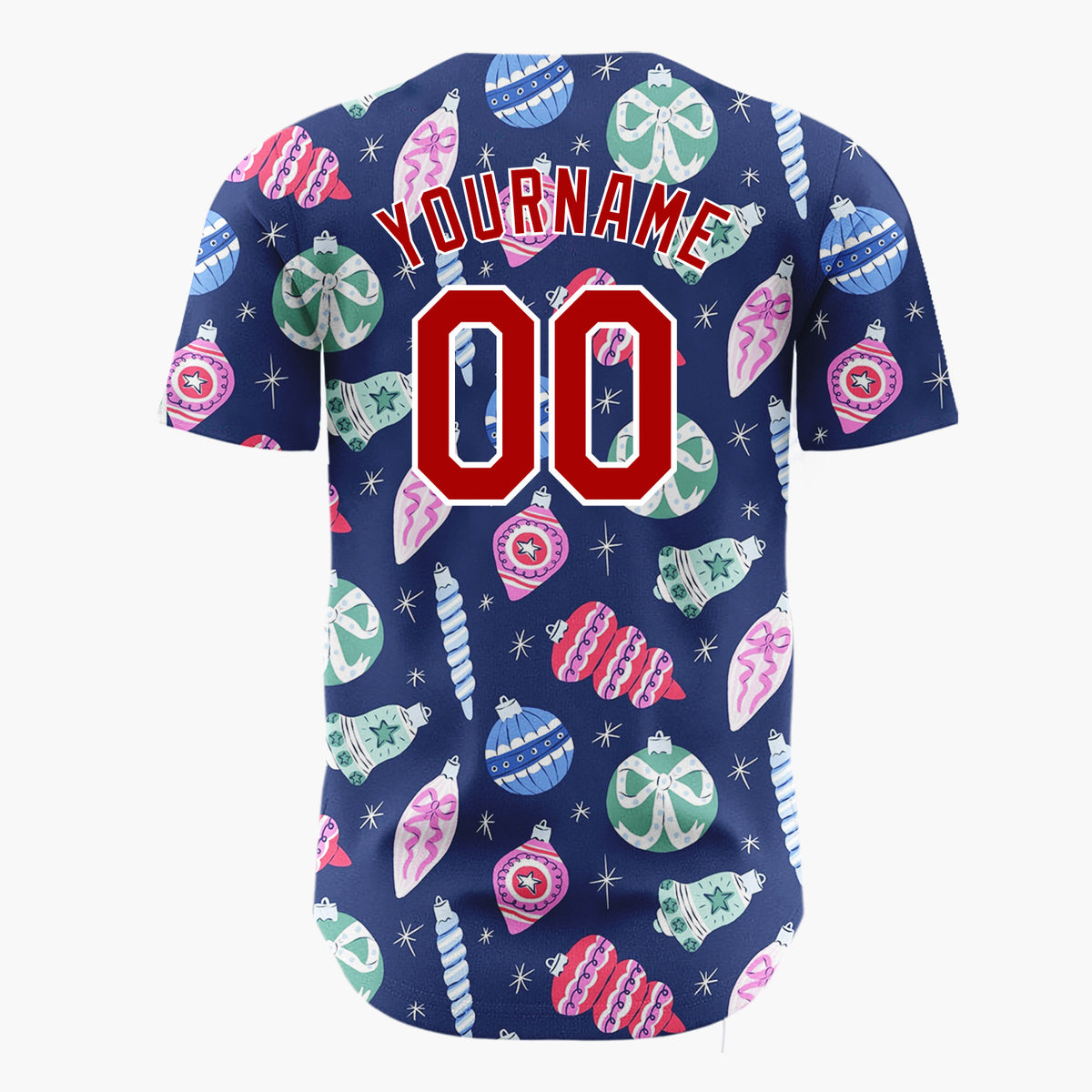 Custom Navy Blue Christmas Ornaments And Baubles Sparkling Holiday Pattern Christmas Baseball Jersey
