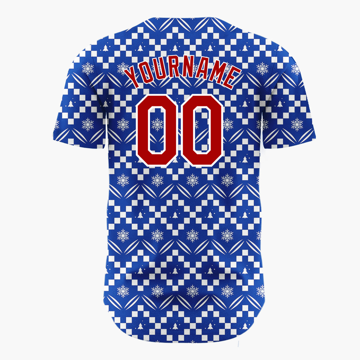 Custom Navy Blue White Zigzag Fair Isle Snowflake Pattern Christmas Baseball Jersey