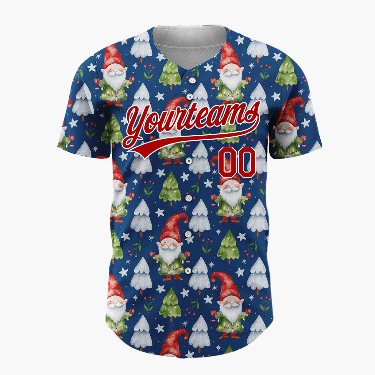 Custom Navy Gnomes And Christmas Trees Watercolor Christmas Baseball Jersey