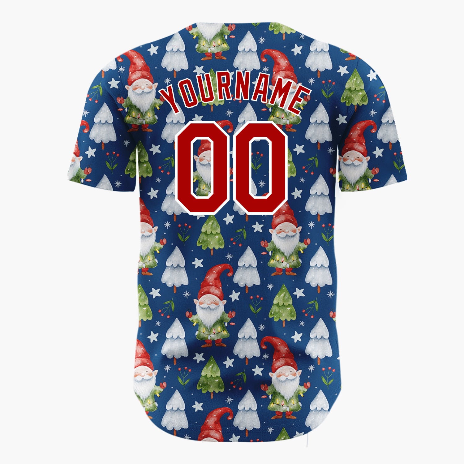 Custom Navy Gnomes And Christmas Trees Watercolor Christmas Baseball Jersey