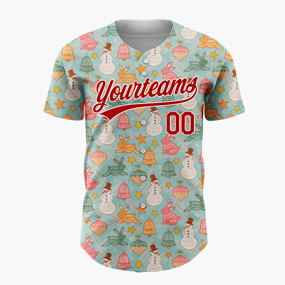Custom Light Blue Snowman Penguin Cute Cartoon Pattern Christmas Baseball Jersey